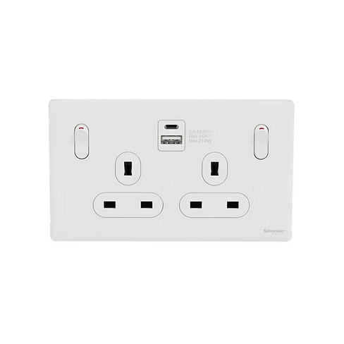 施耐德 Unica X 皎月白 13A孖蘇有掣連Type A+C USB 插座