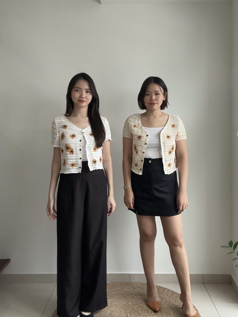 T4212 Sunflower Open-knit Cardigan - Beige & White
