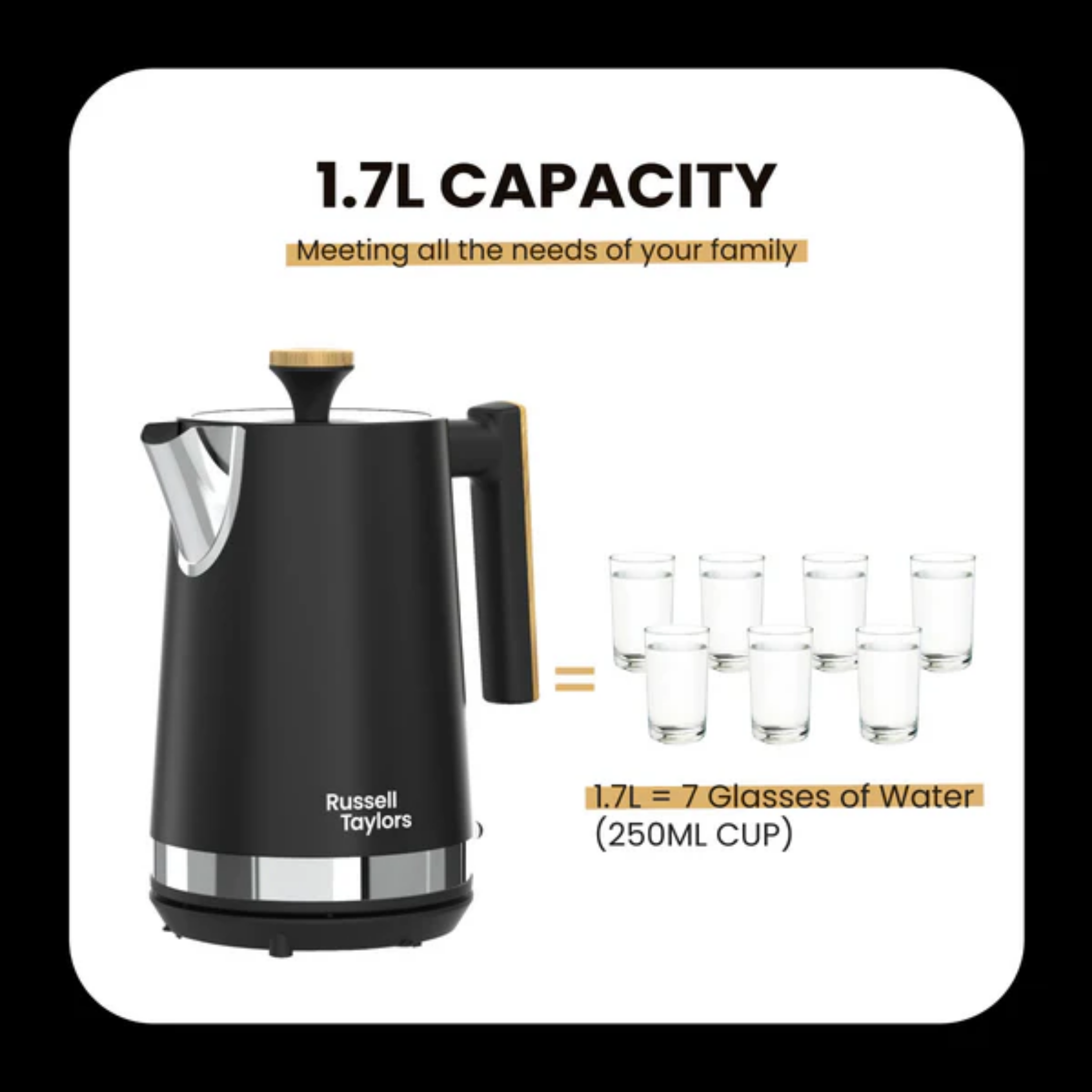 Russell Taylors 1.7L Noir Stainless Electric Kettle (RK30)