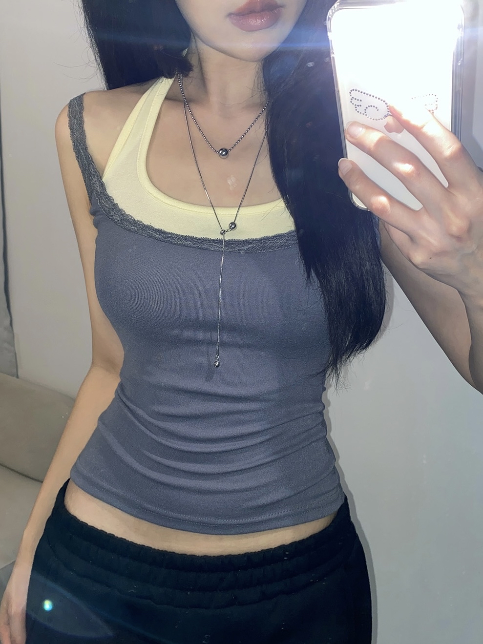 Lace-Trim Halter Layered Tank Top