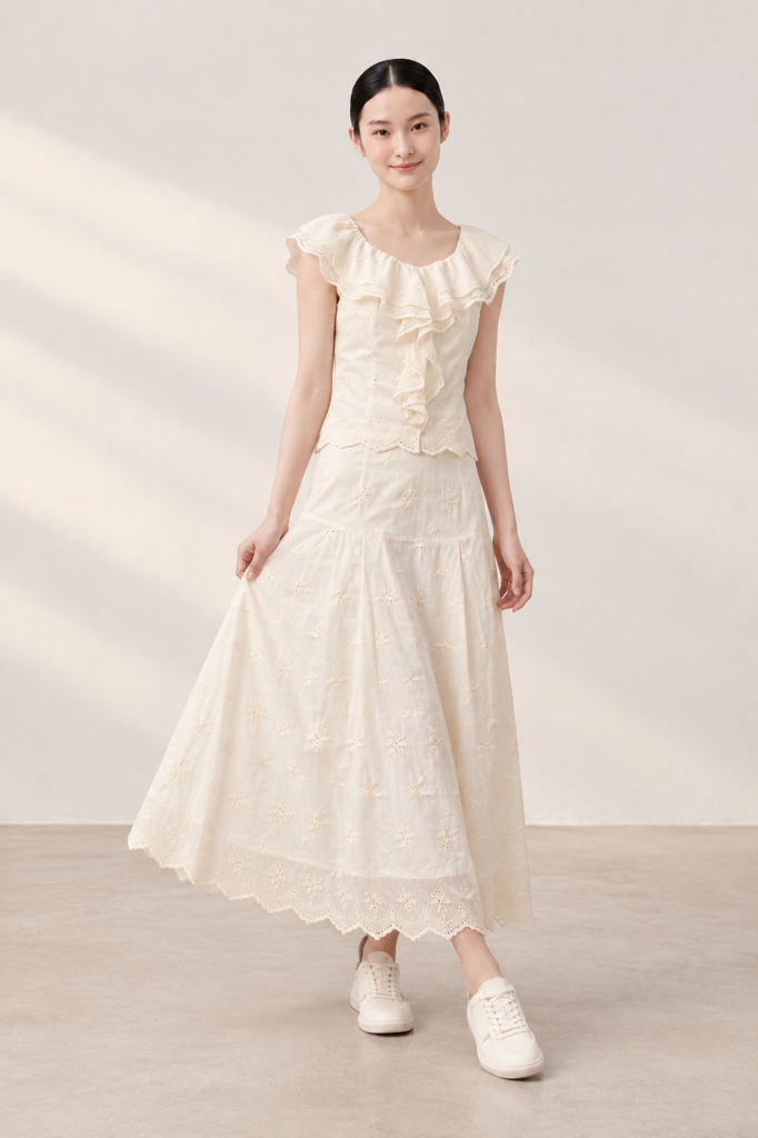 2119BS Eyelet Embroidered Maxi Skirt