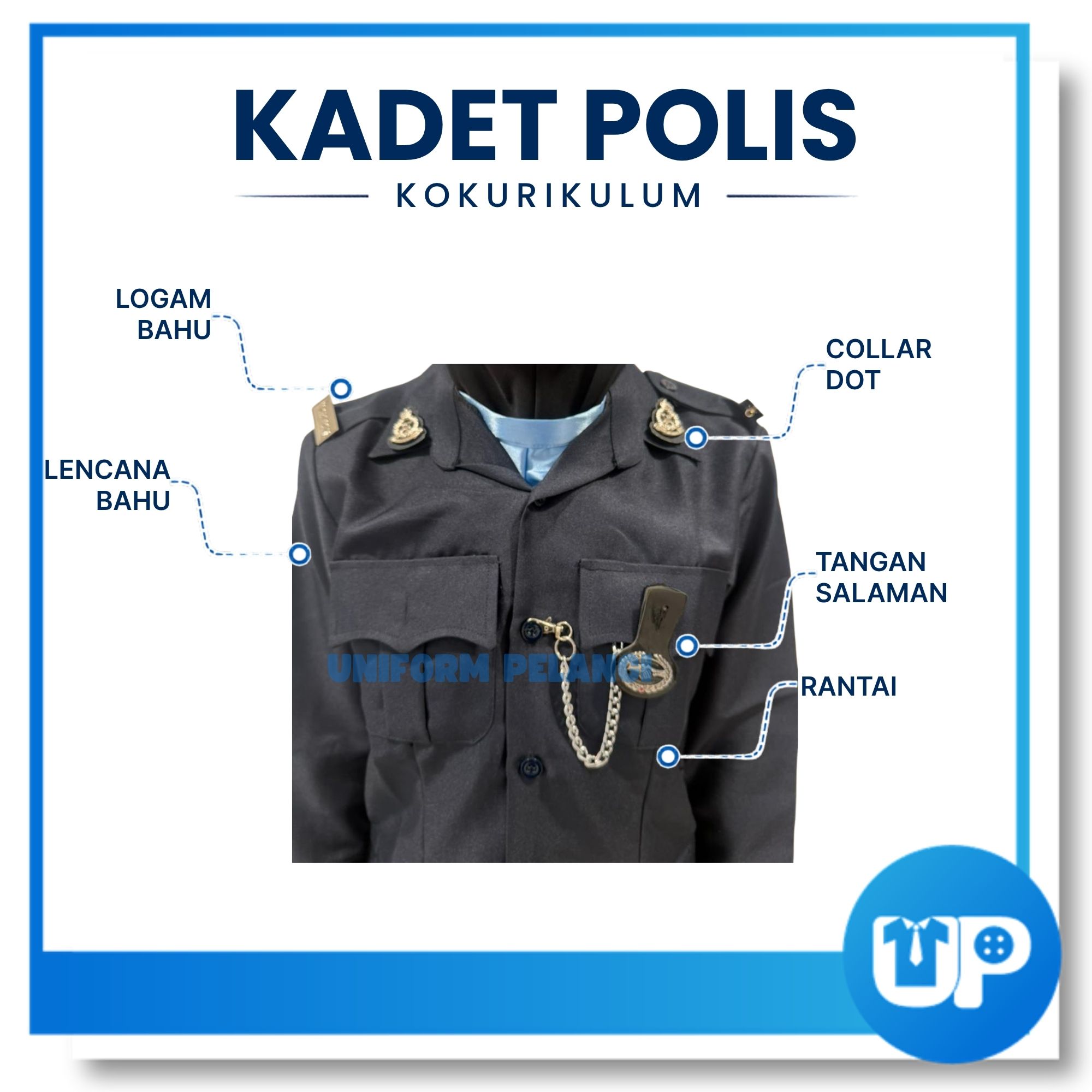 Kadet Polis Baju Kemeja Sekolah Persatuan Kokurikulum Sekolah (Lengan Panjang)