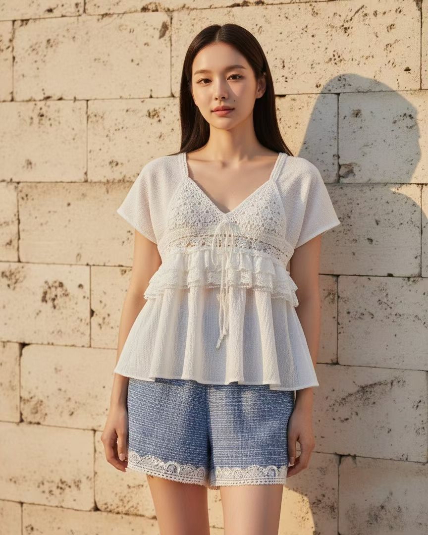AD27 甜美蕾絲吊帶兩件套襯衫