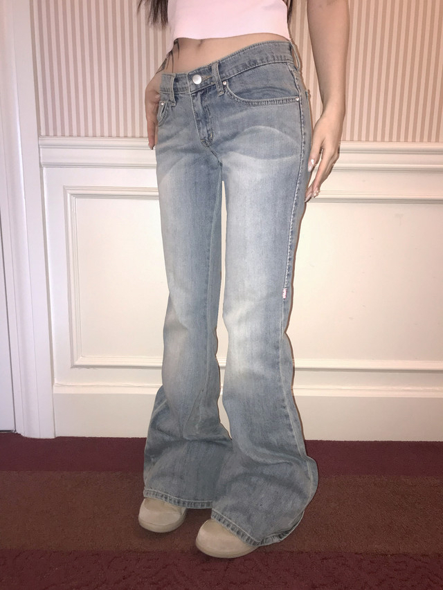Pink-Stitched Low-Rise Bootcut Pants