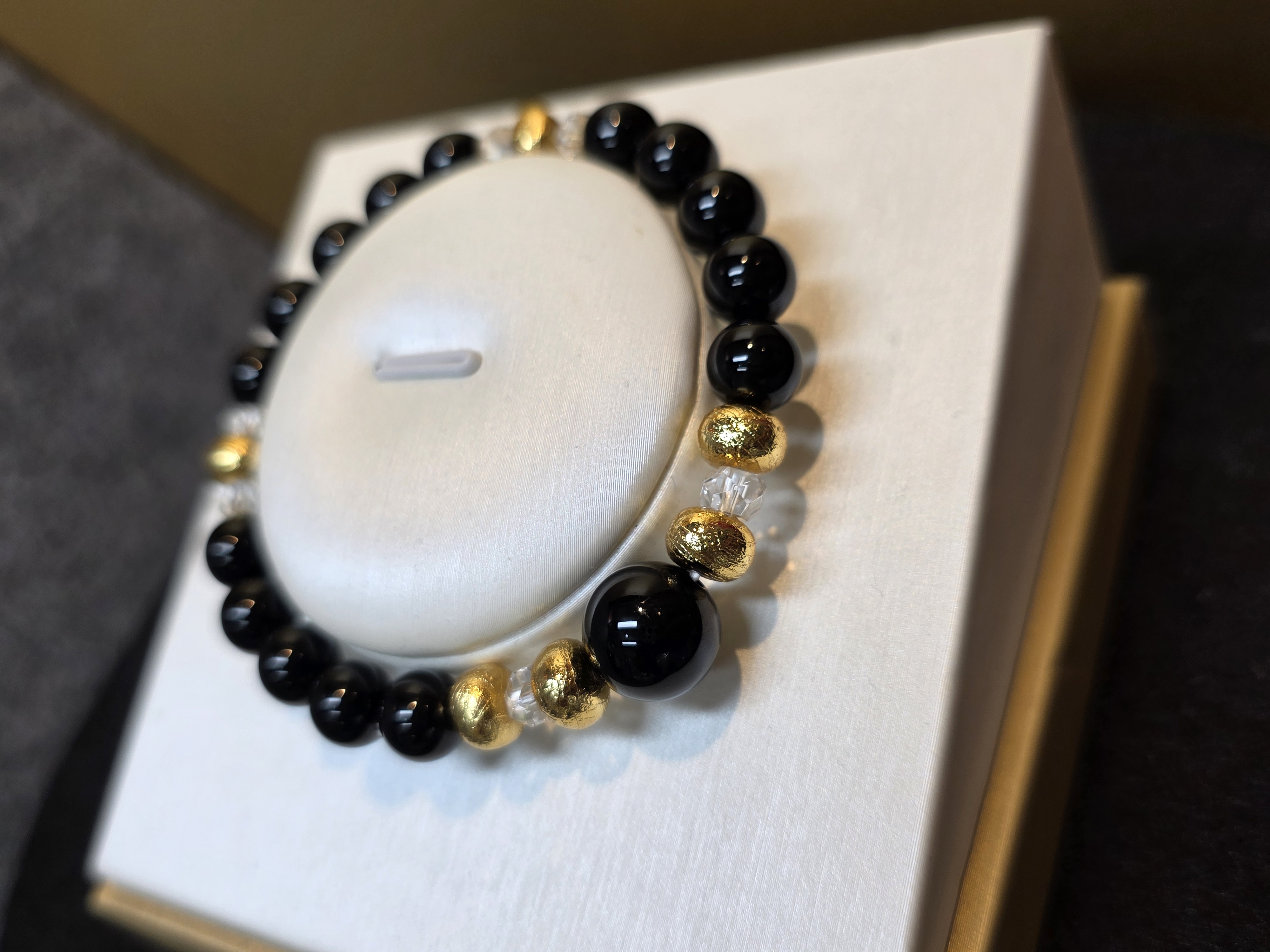 天鐵石黑瑪瑙白水晶手鏈