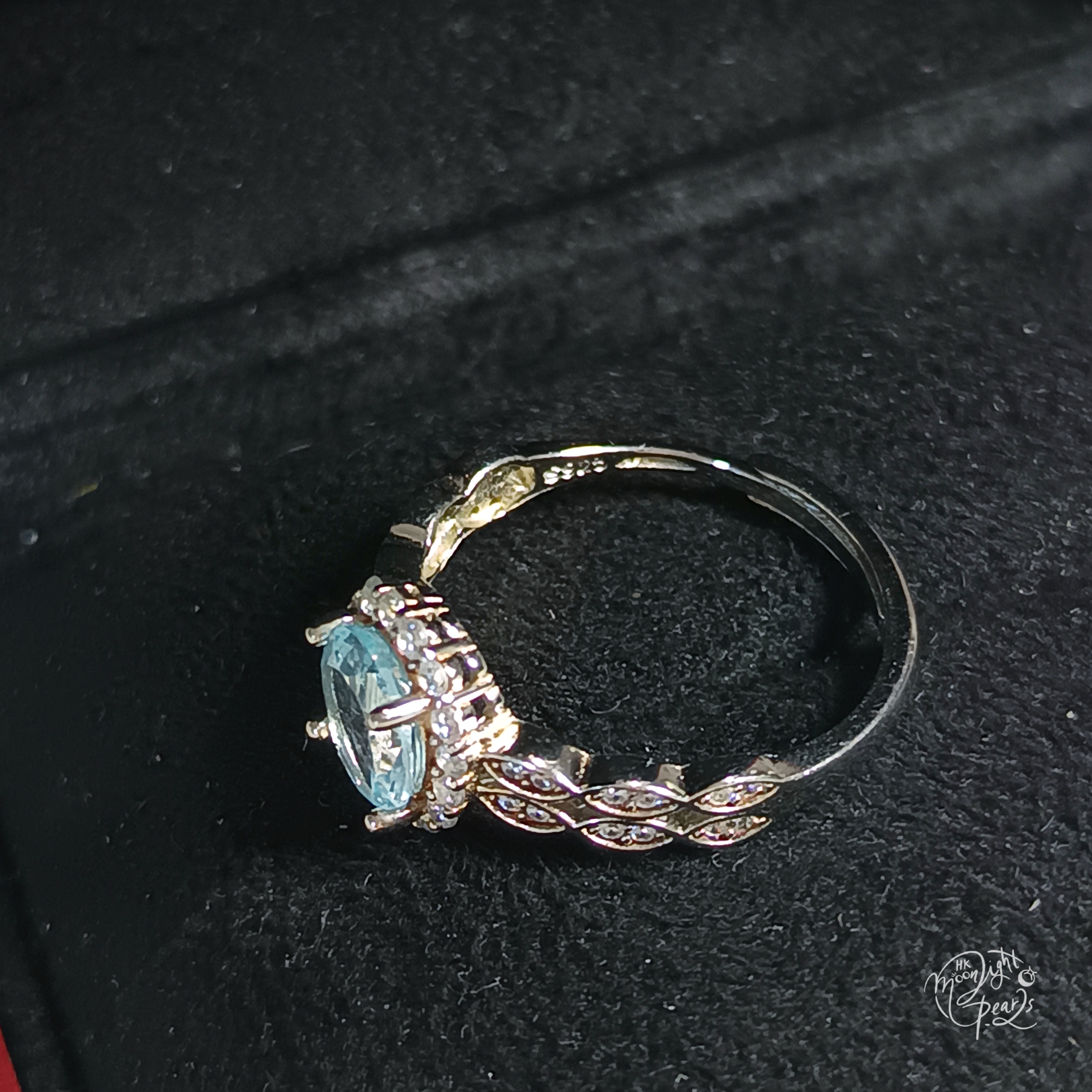 天然瑞士藍托帕石精工s925銀微鑲滿鑽鋯石小清新開口戒指