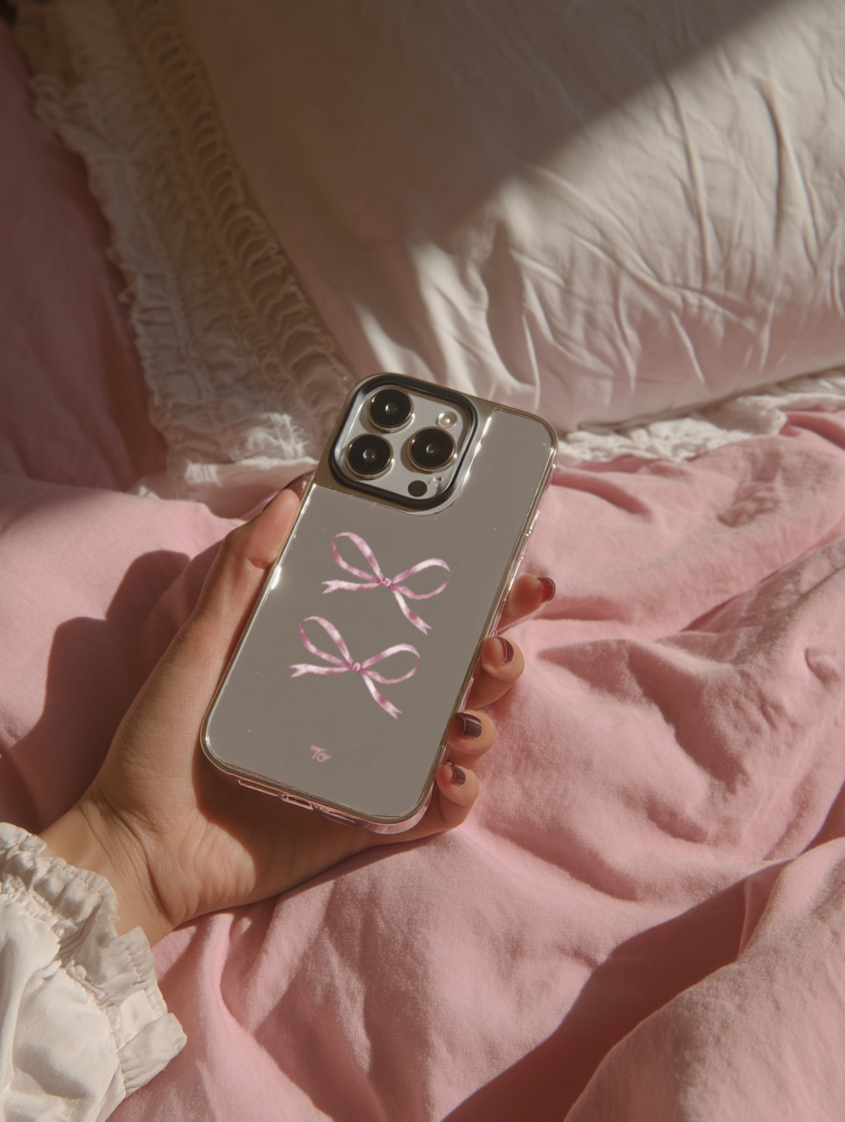 【Silky Pink Ribbon(S)】銀框鏡面MagSafe iPhone Case