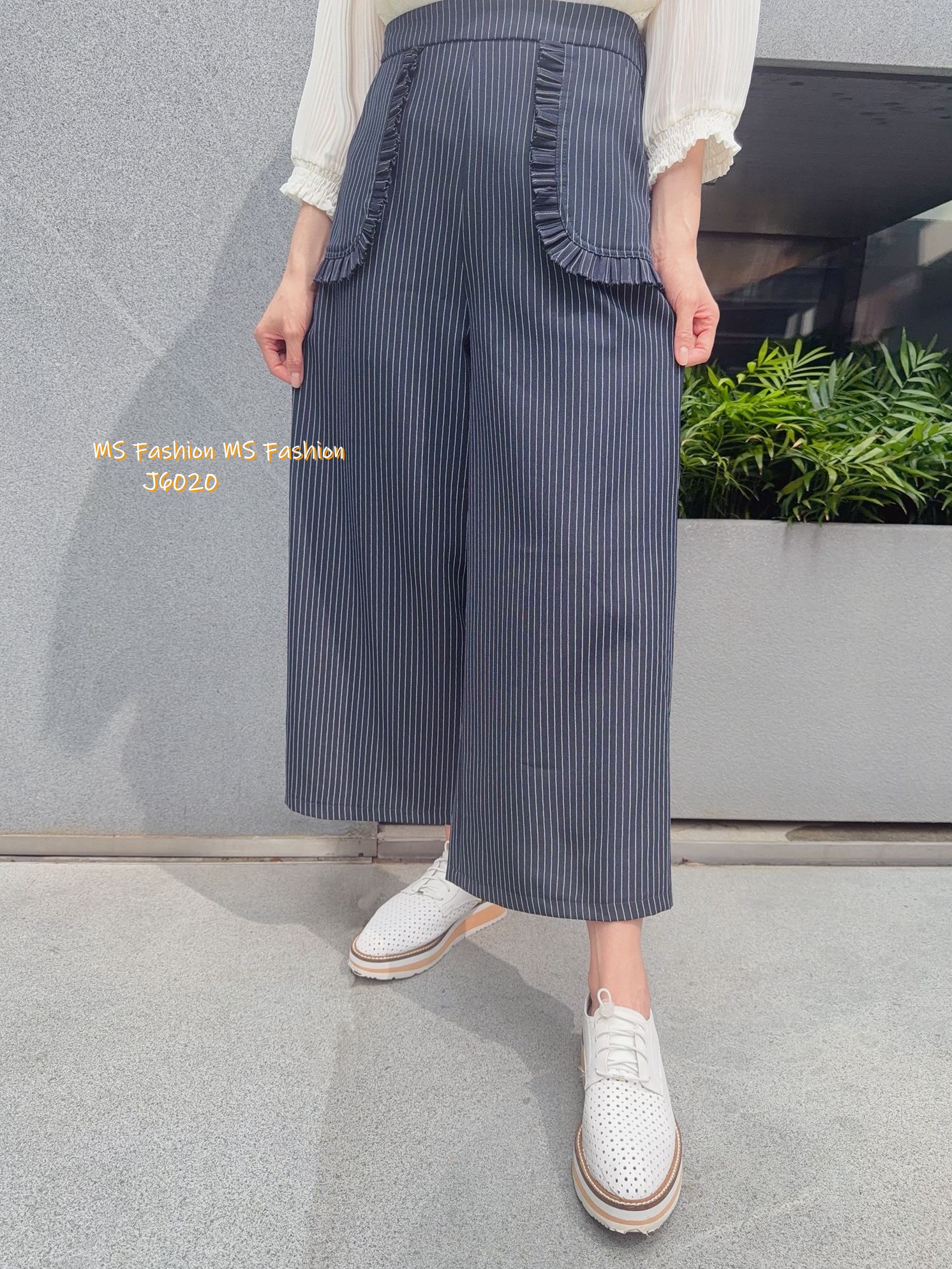 J6020 韓國🇰🇷條子ruffle袋闊褲