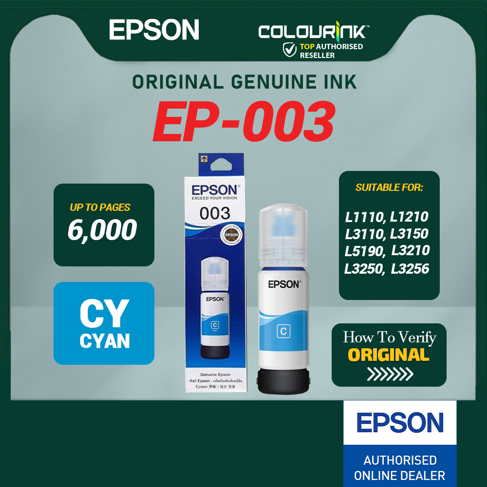 Epson Original 003 Refill Ink Bottle V100 V200 V300 V400 L1110 L1210 L3110 L3150 L5190 L3210 L3250 L3256