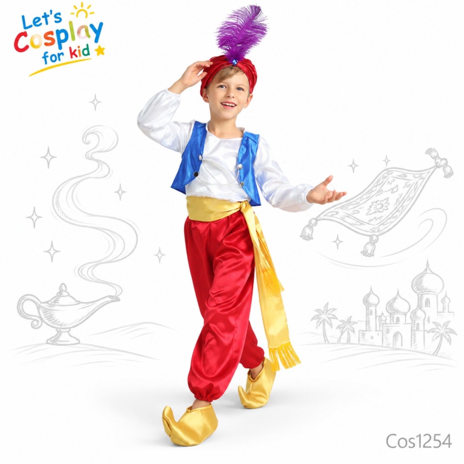 兒童阿拉丁神燈王子主題服裝 Aladdin Prince Costume 學校表演角色扮演 M–XL COS1254
