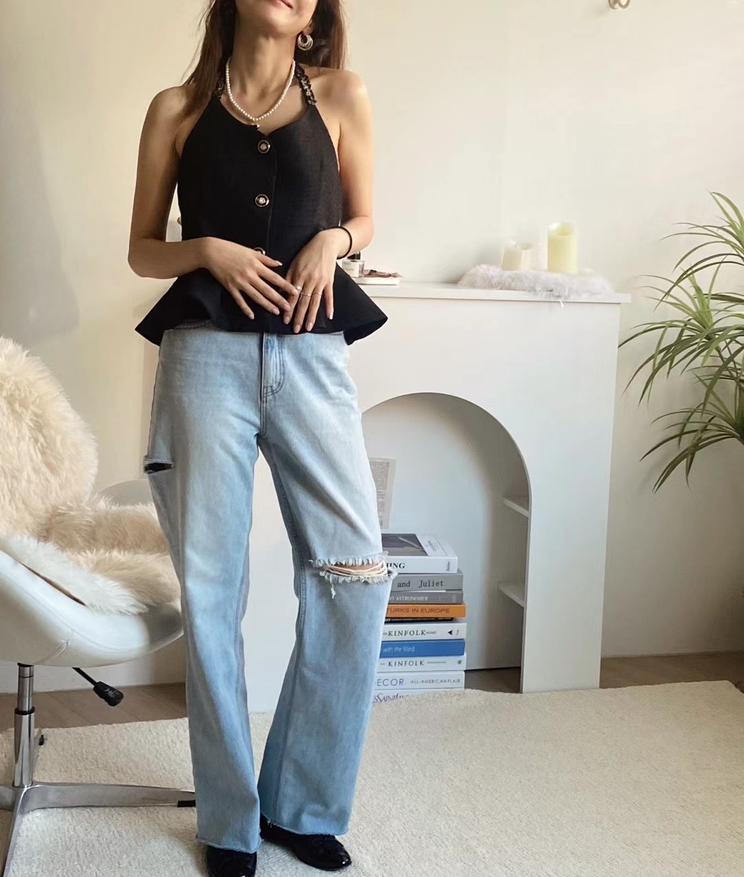 ♥︎隨性直腳擦破Ripped Jeans