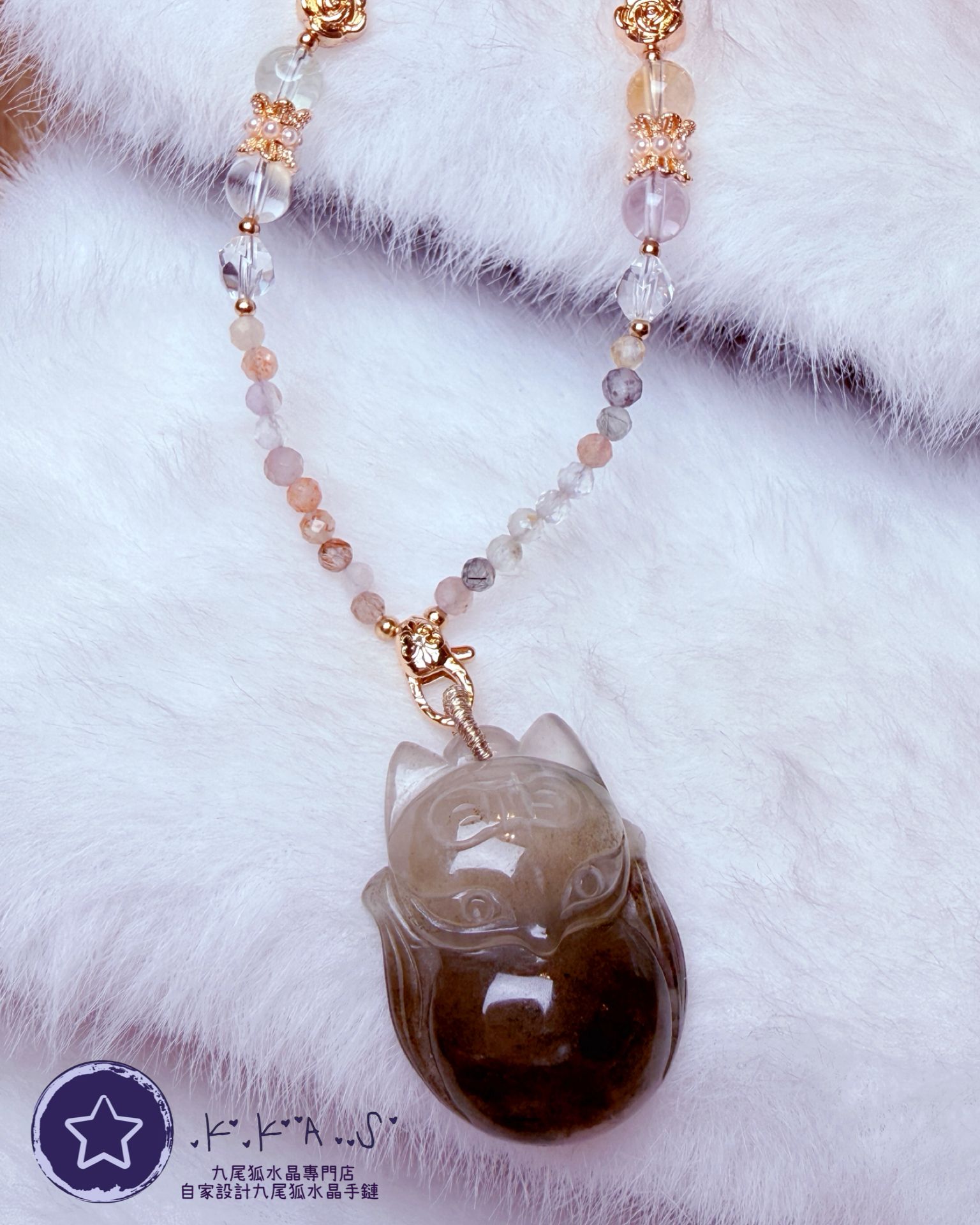 K00107 綠幽靈 蝴蝶結狐小妹 - 吊墜頸鏈/套鏈