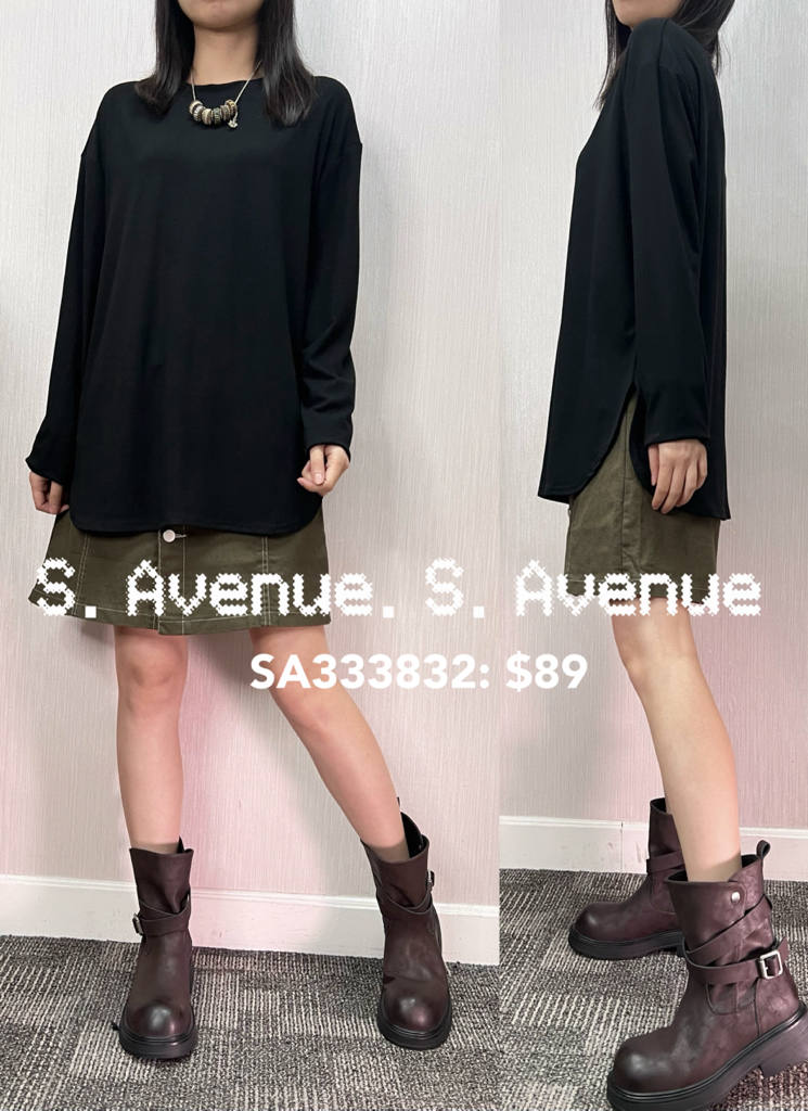 SA333832: 長袖圓領淨色長身遮hip打底衫