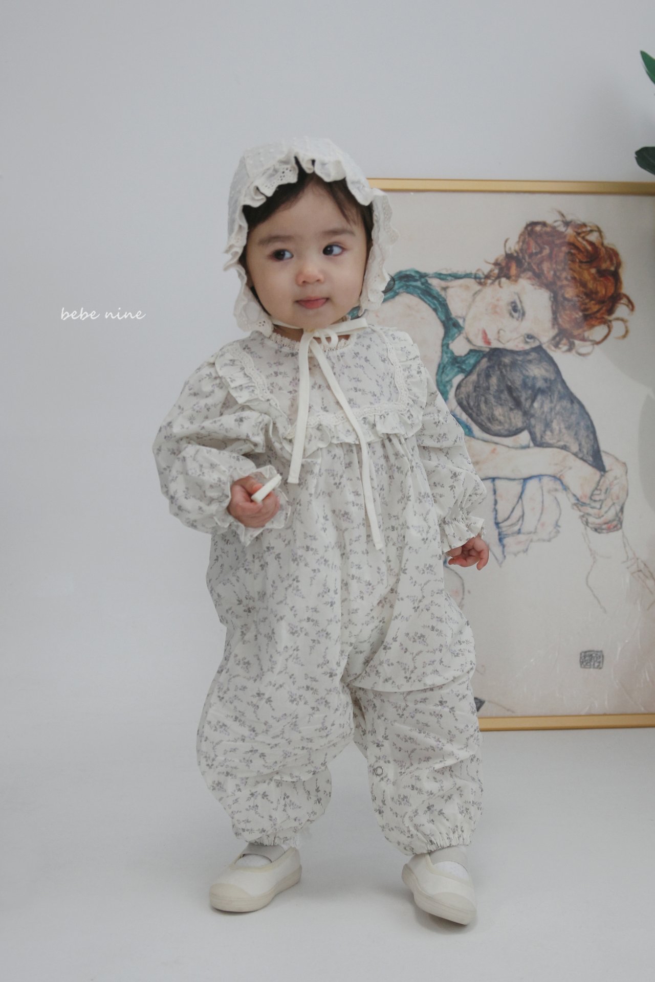 🌸預訂 韓國直送🌸🇰🇷Bebenine兩色碎花蕾絲荷葉邊方領寬鬆長袖連身服