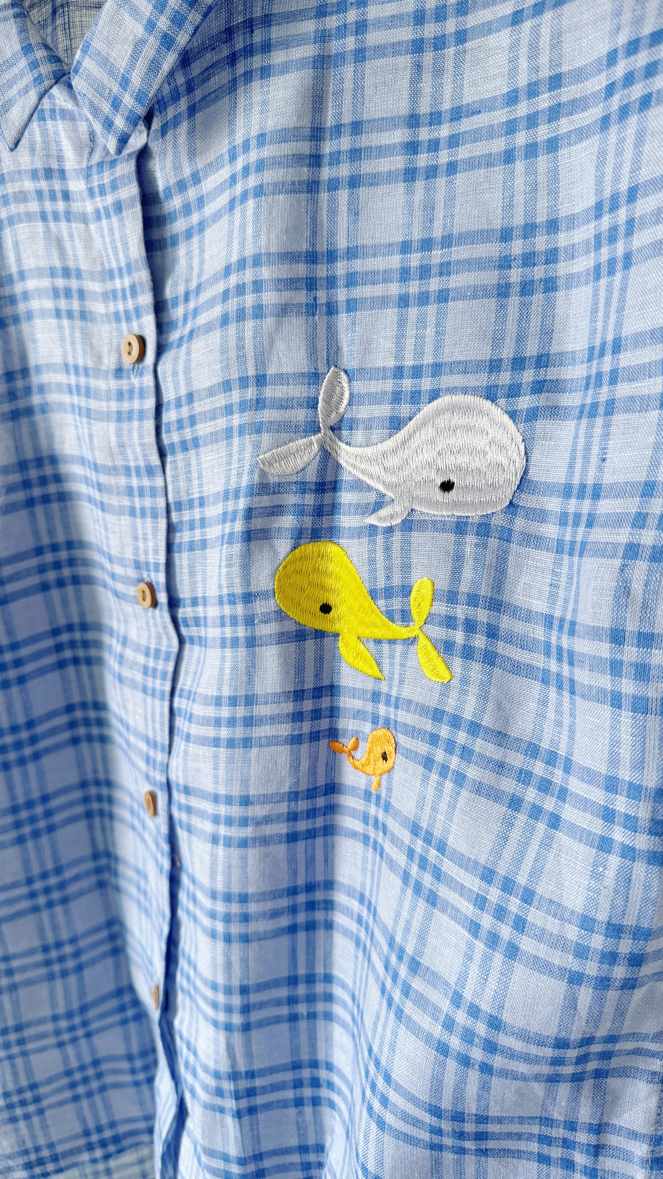 日系直肩鲸鱼刺绣衬衫