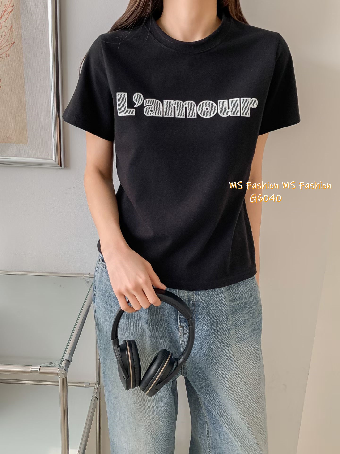 G6040 韓國🇰🇷拼色字母tee仔