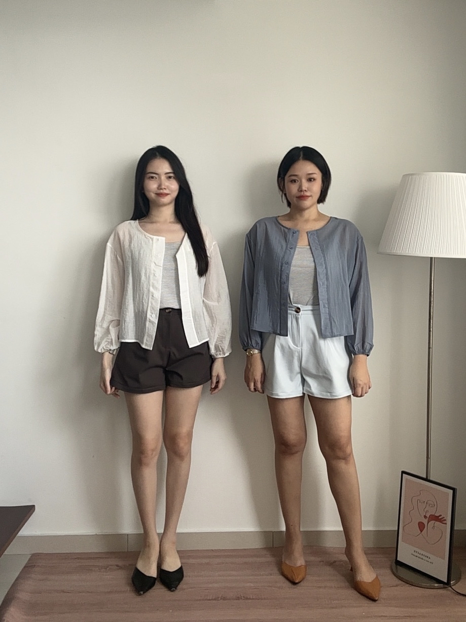 T4437 Semi-Sheer Two-Pieces Blouse - 3 Colors 