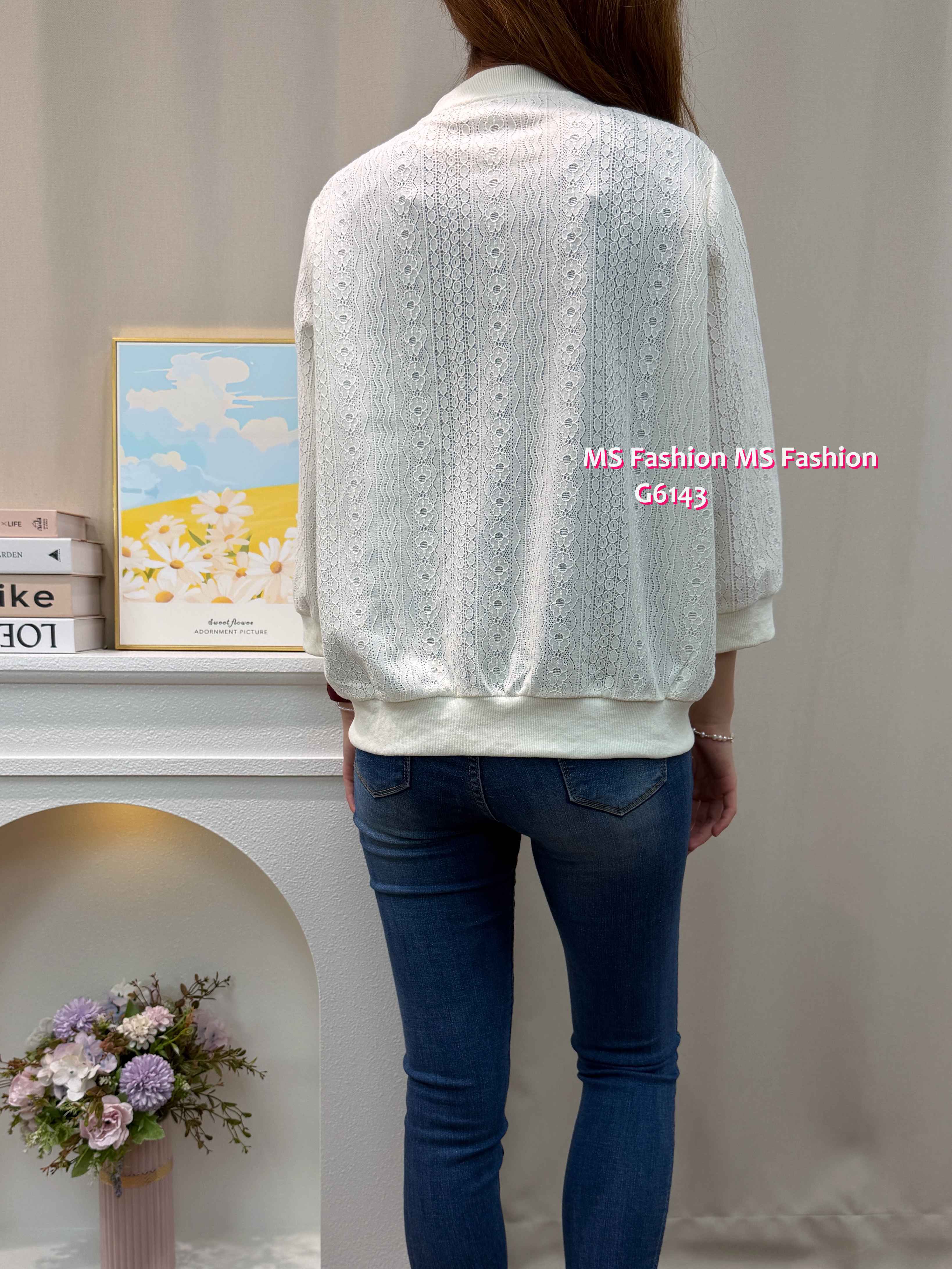 G6142 韓國🇰🇷lace中袖拉鏈外套