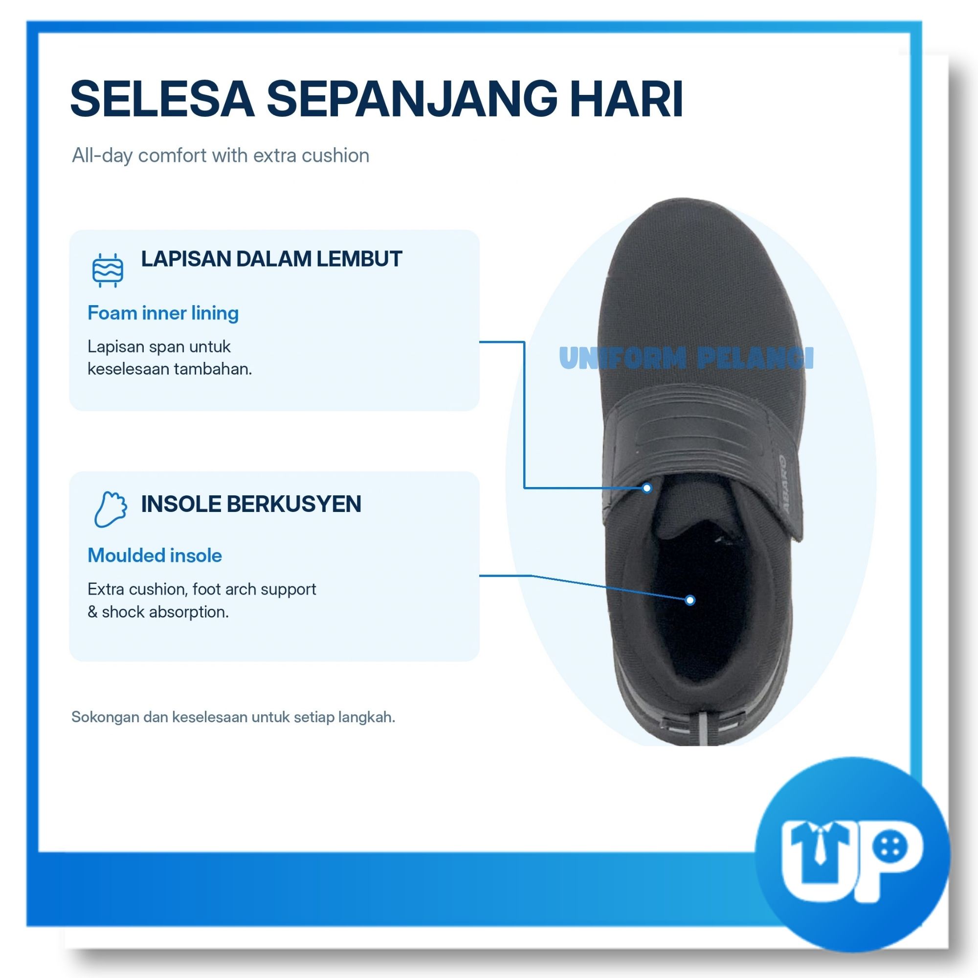 ABARO Kasut Sekolah Hitam Velcro Strap Water Resistant Mesh Sekolah Soft Cushion Shoe (W2881N)
