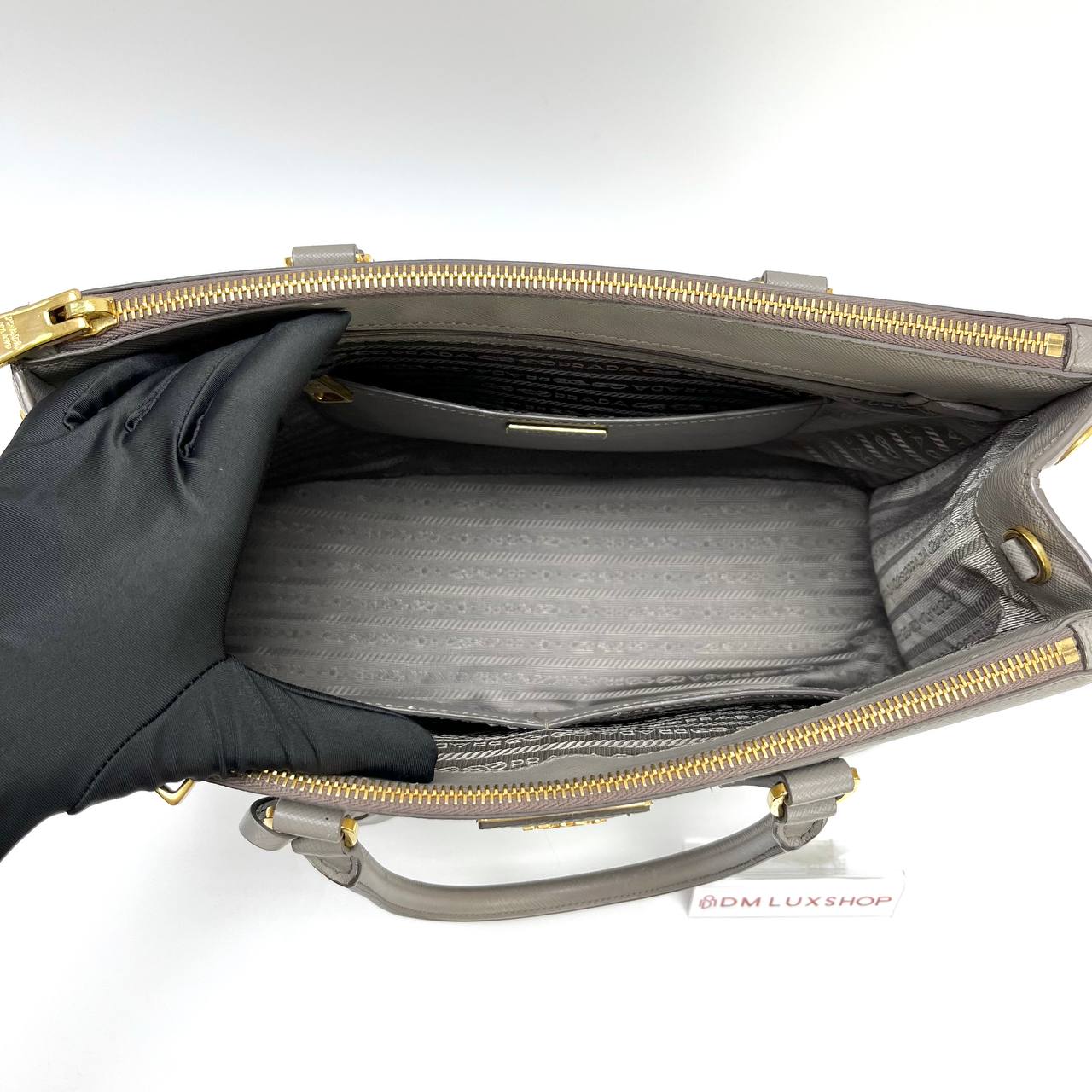 Prada Saffiano Lux Grey Tote Bag GHW