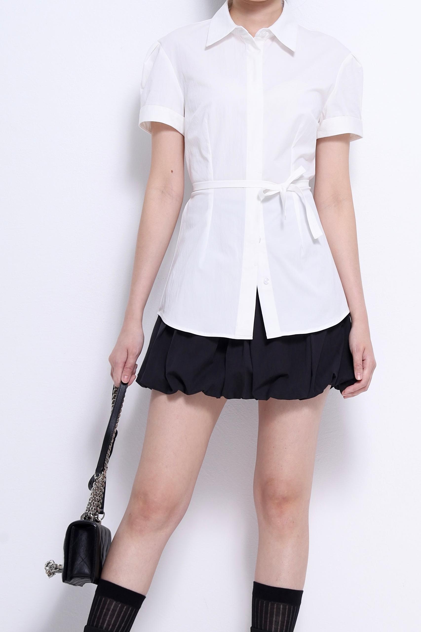 CB2714 COLLARED SHORT SLLV LONG SHIRT BLOUSE