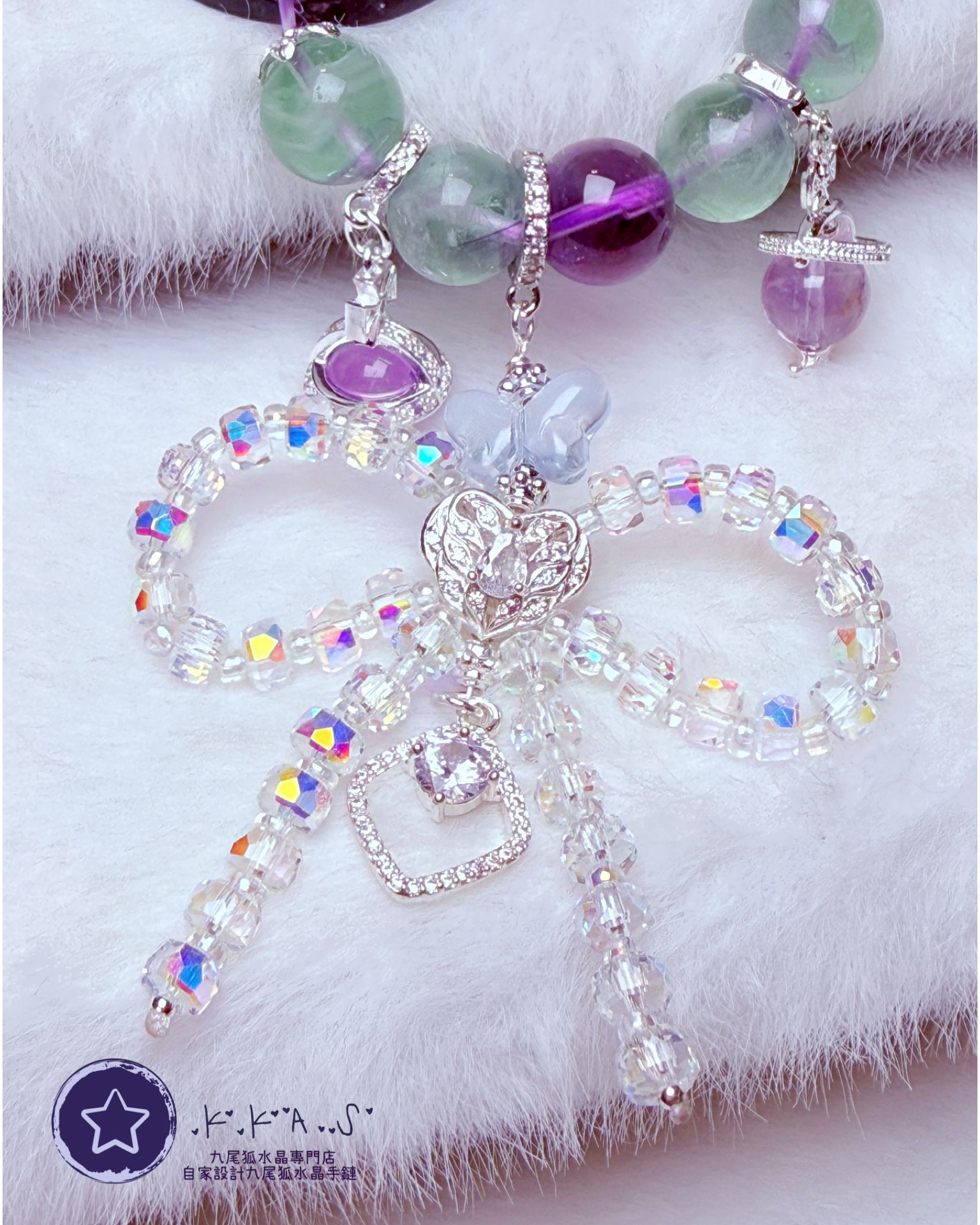 K00162 螢石 九尾狐 自家設計手鏈