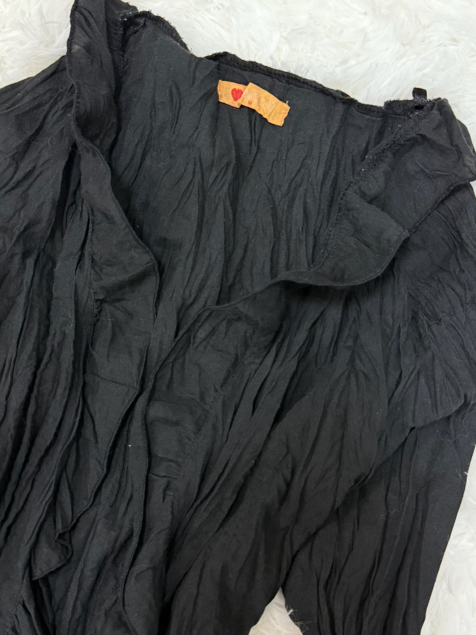 Black Crinkle Ruffle Blouse