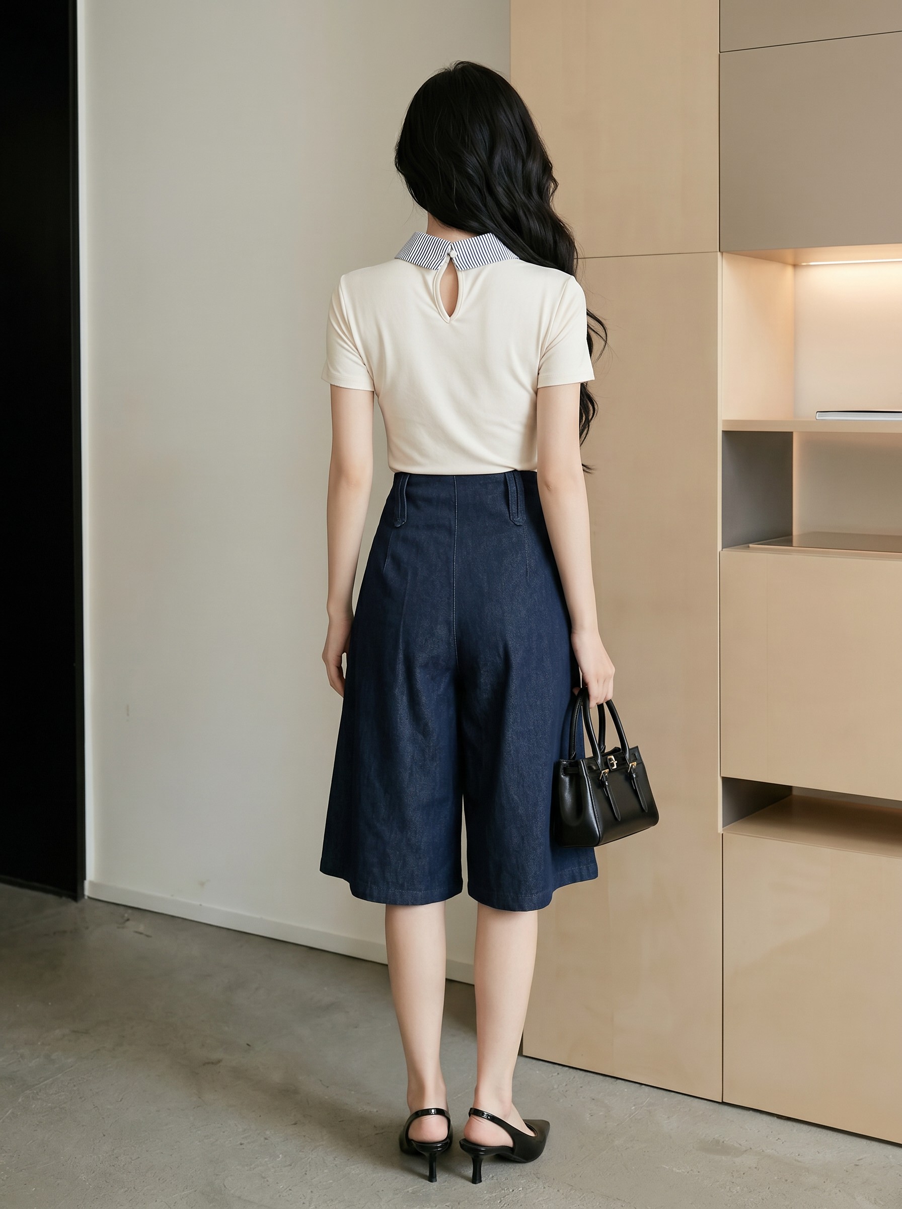 Denim Flow Cropped Wide Leg Pants M204