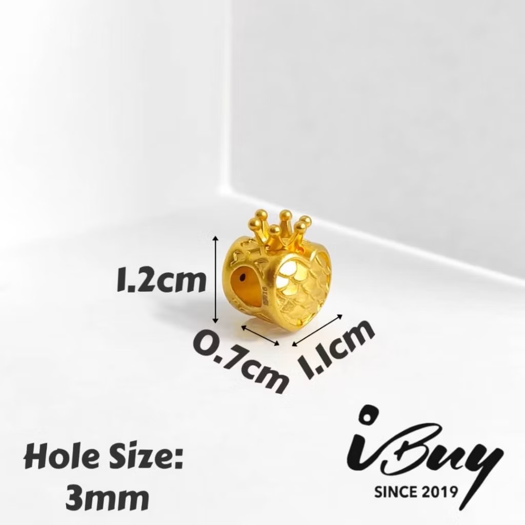 916 HARD GOLD SCALE CROWN HEART CHARM BEAD 916 硬金 鱼鳞皇冠爱心串咀