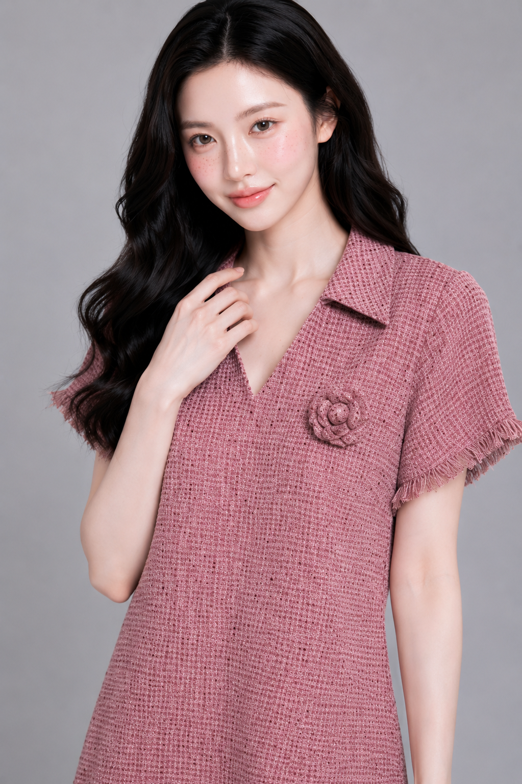 38465 Rosette Tweed Dress