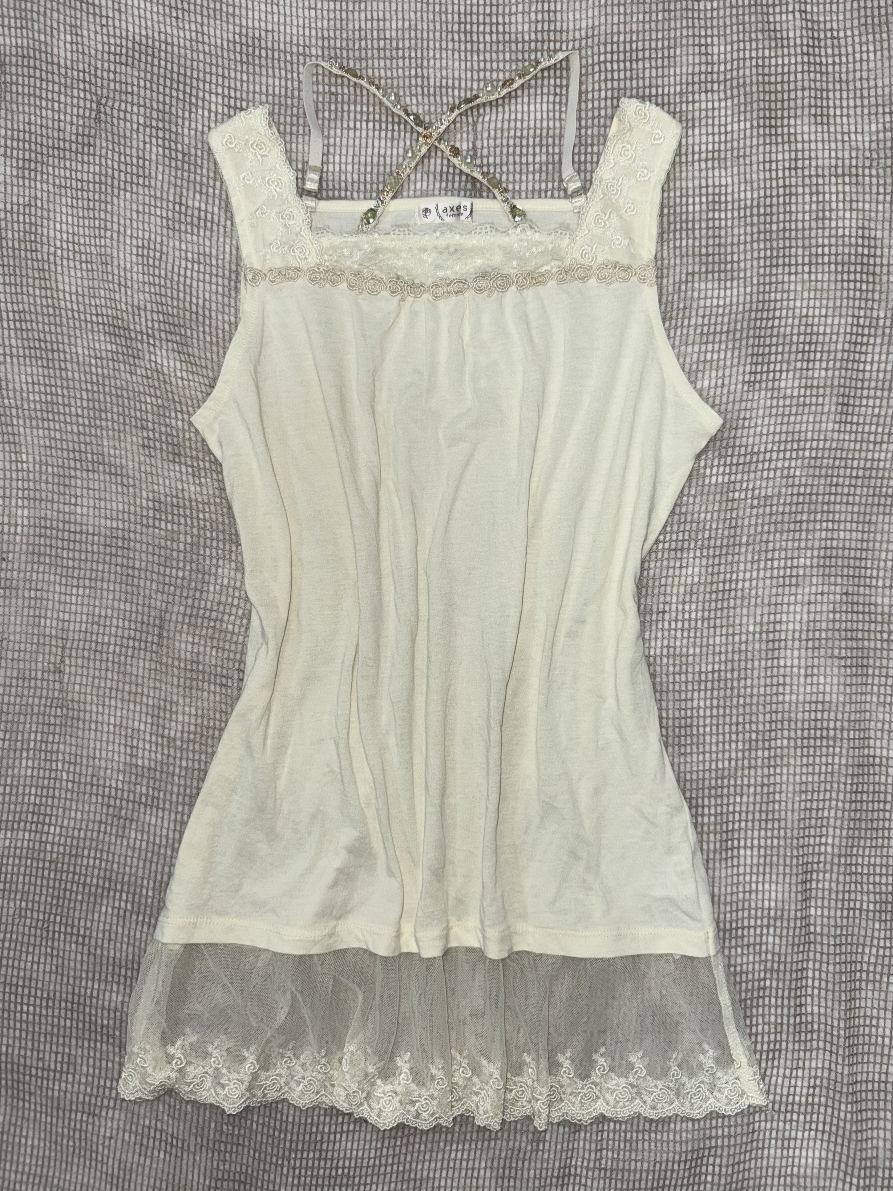 Axes Femme Lace-Trim Tank with Mesh Hem Cami