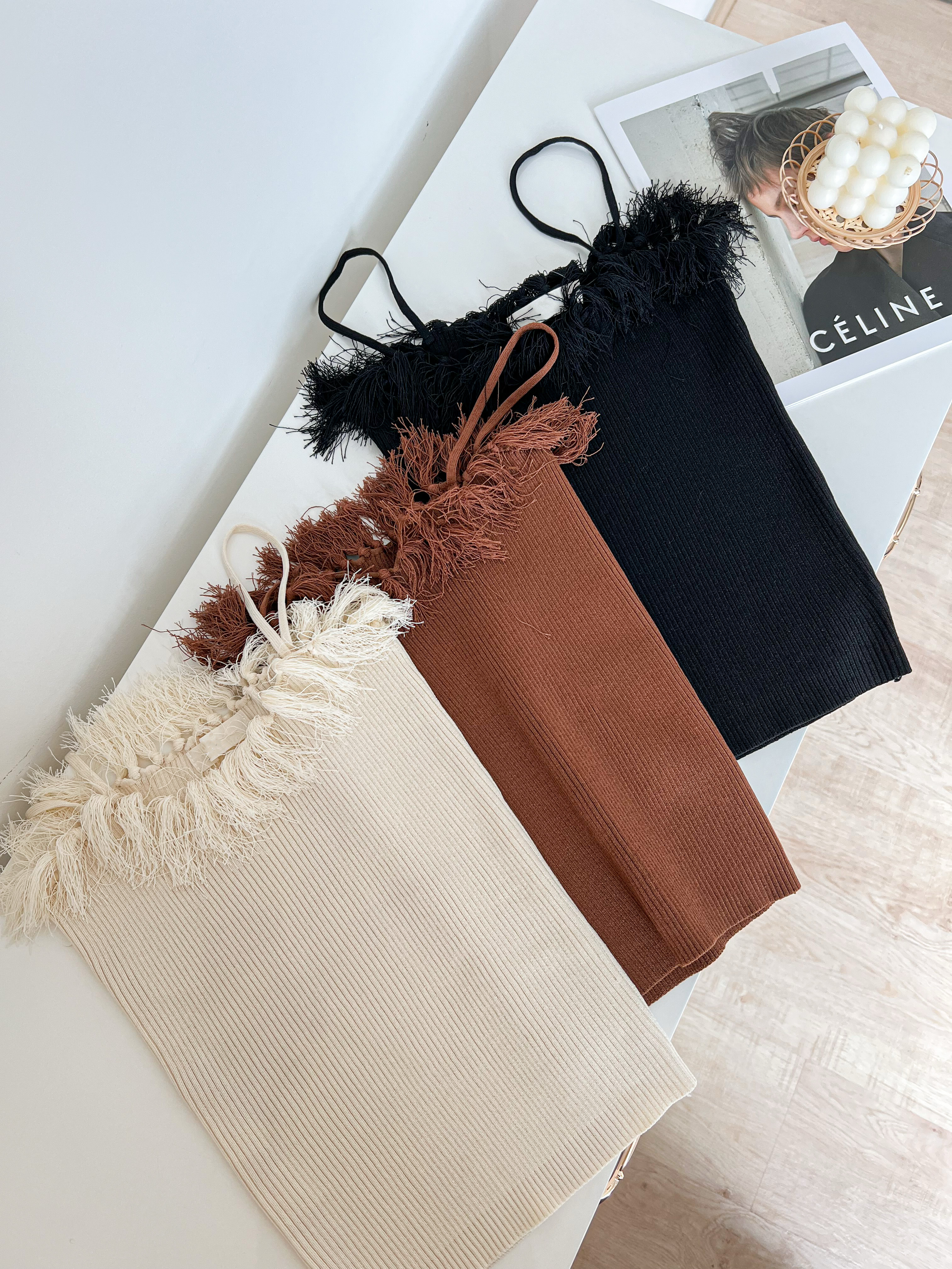 Knit-Fringe Cami Top 韩系针织流苏吊带小背心🎽 (3 Colour ) 