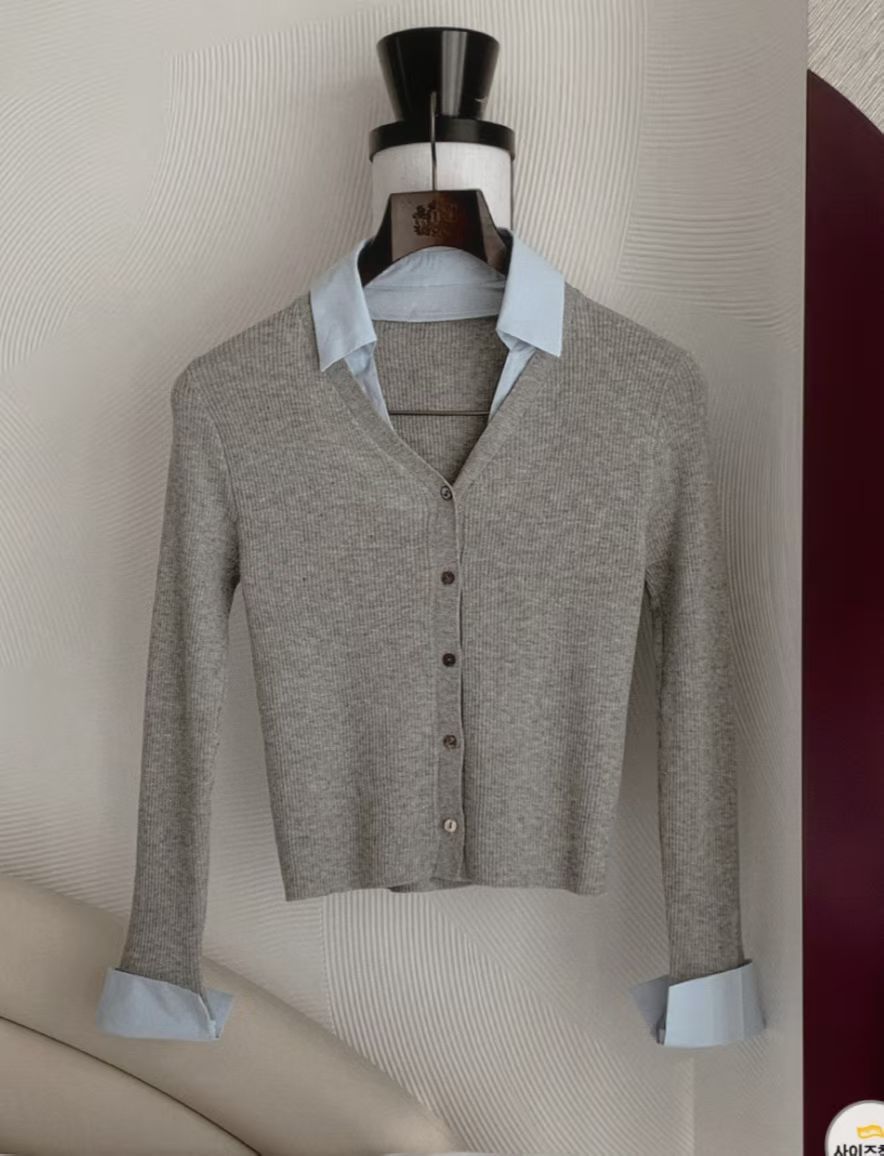 【上班/休閒】拼領假兩件針織上衣