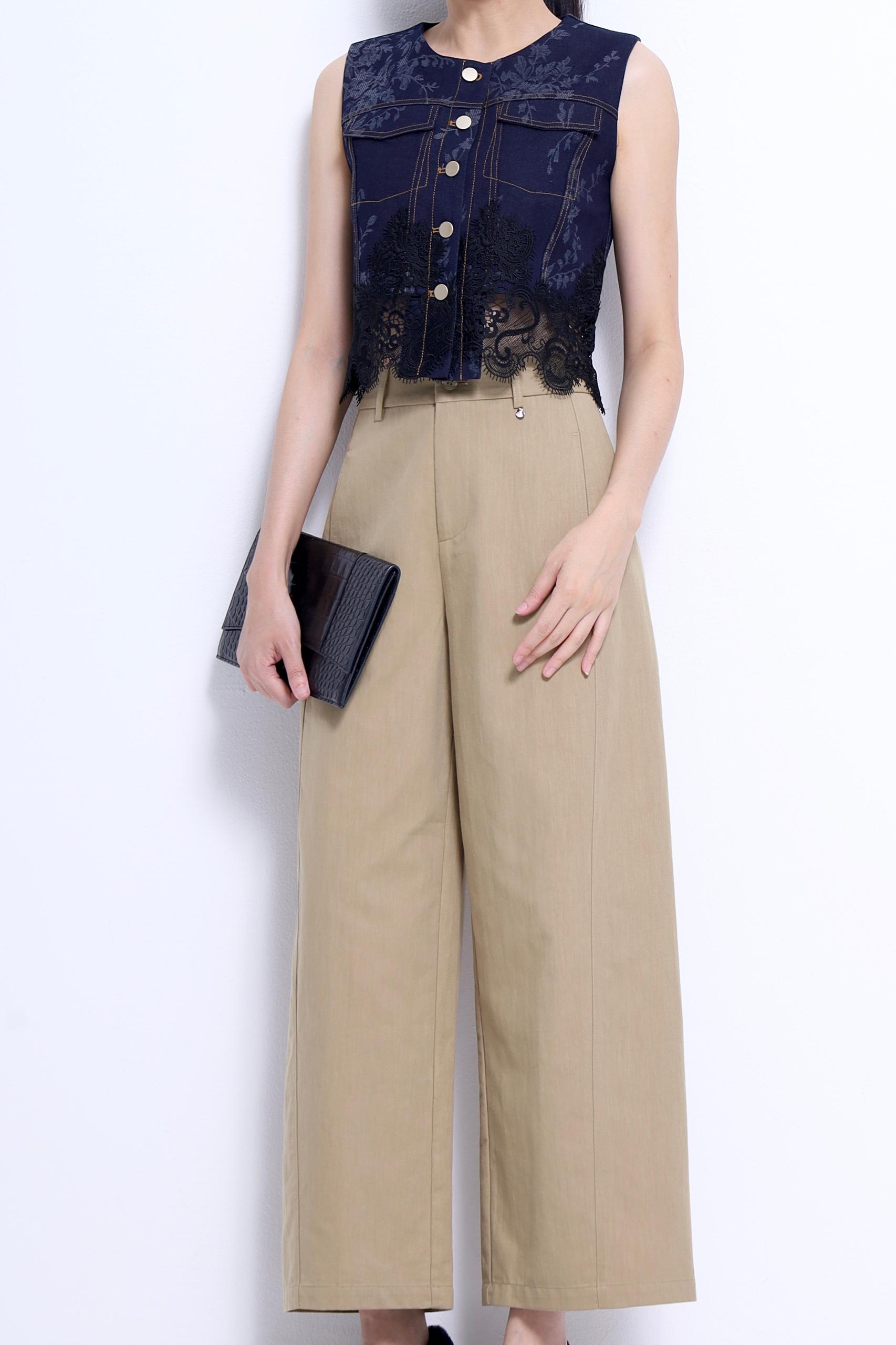 CB2786 Lace Trim Jacquard Vest Top