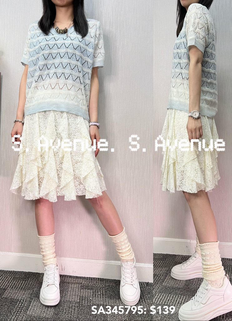 SA345795: 短袖V領漸變色織紋線top