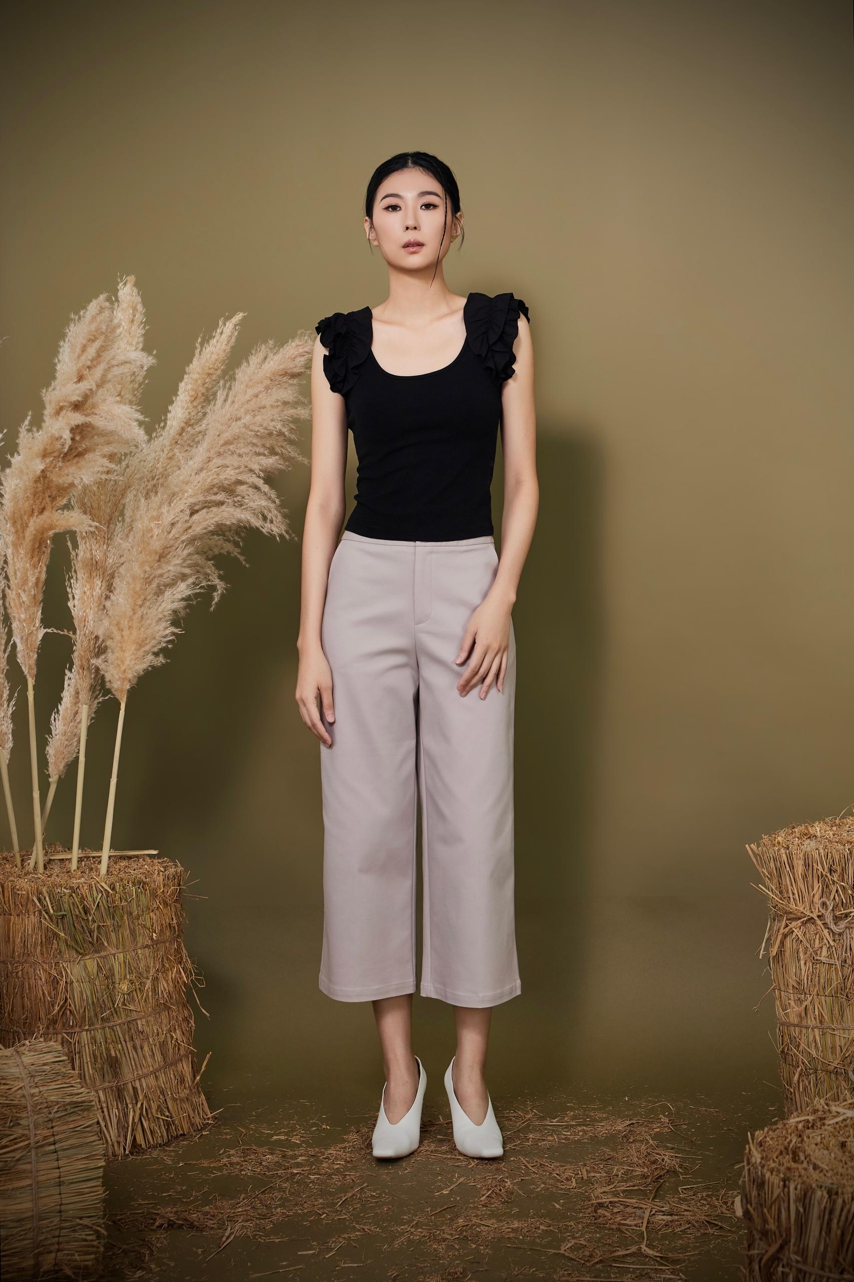 CP1649 Minimal Cropped Wide-Leg Pants