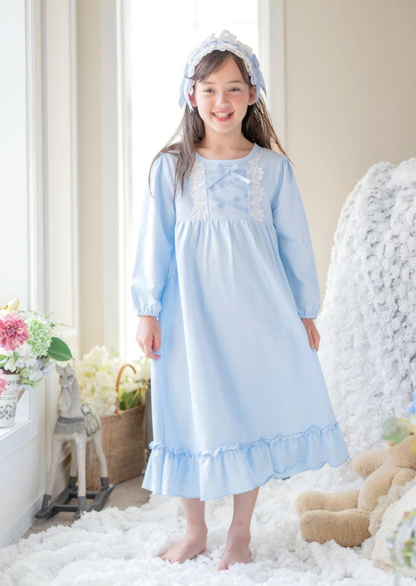 【⭐訂購⭐】 🇯🇵日本直送 🌀優雅少女 長袖蕾絲花邊 交叉緞帶 睡裙［3款選］🌀[ELCA-0133][260403]