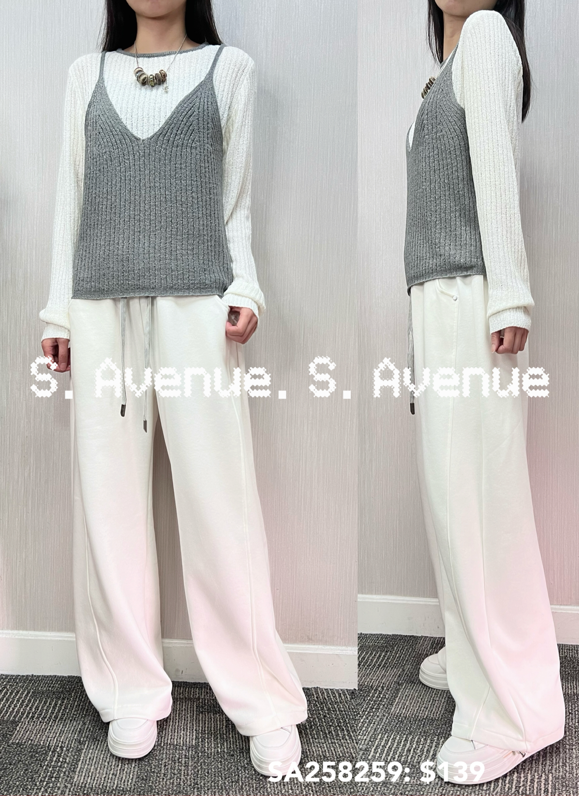 SA258259: 長袖撞色邊假兩件吊帶top