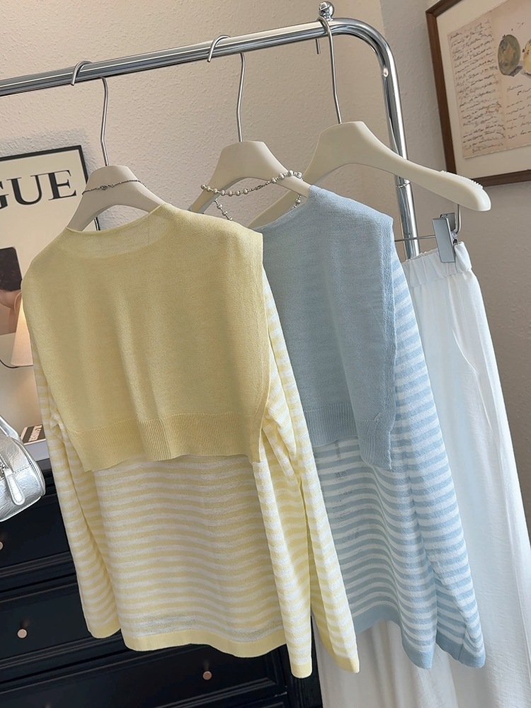 3色選擇$110件,✨薄款條紋針織＋披肩兩件套｜韓系清新款