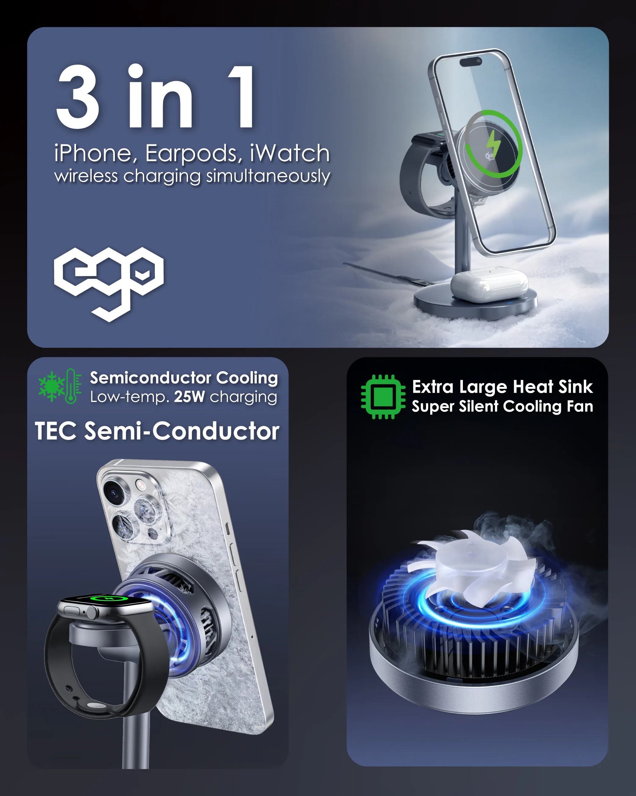 EGO MagCooler 2@ 3in1 半導體制冷無線充電器