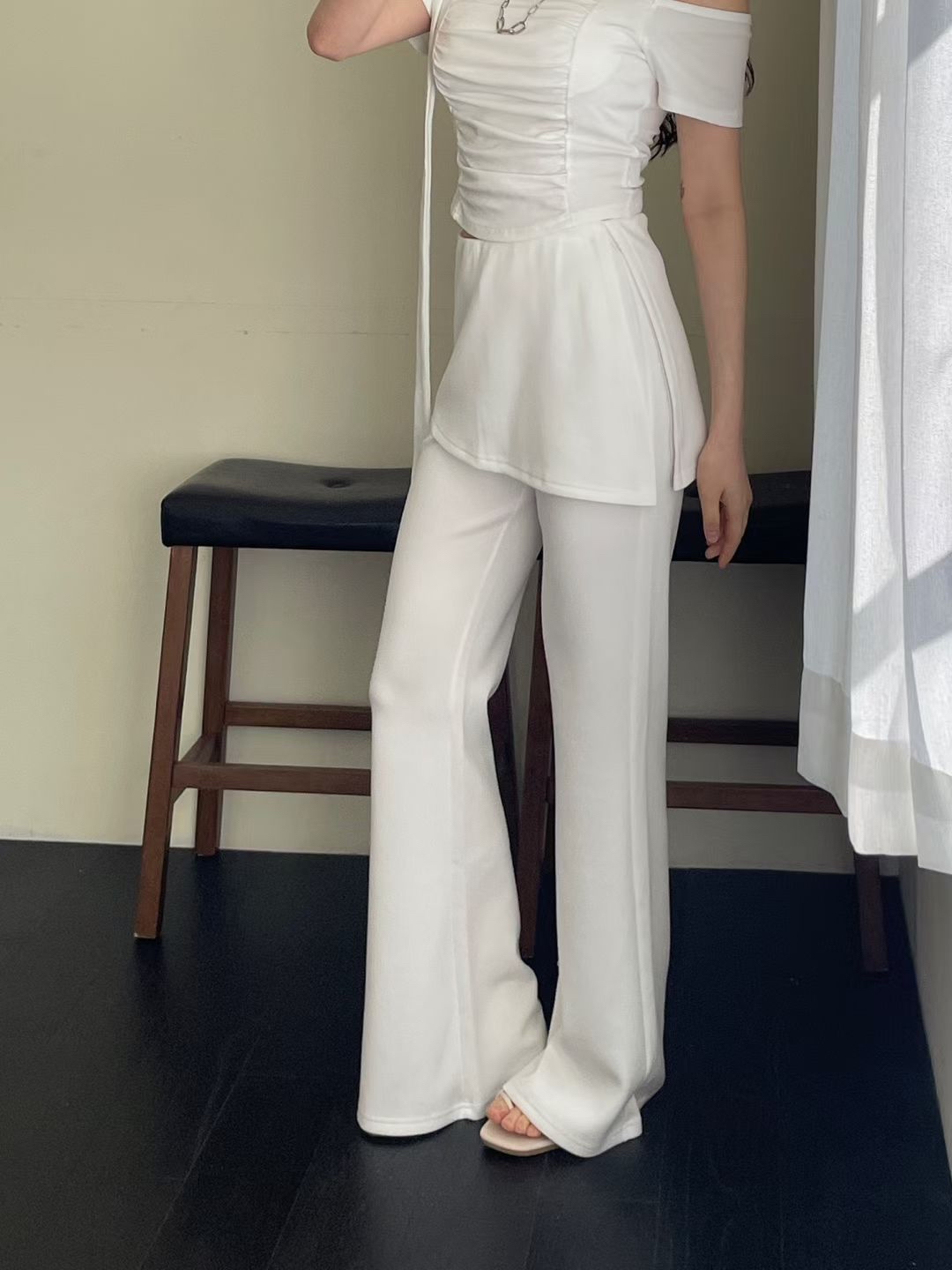 韓國棉質斜斜裙褲