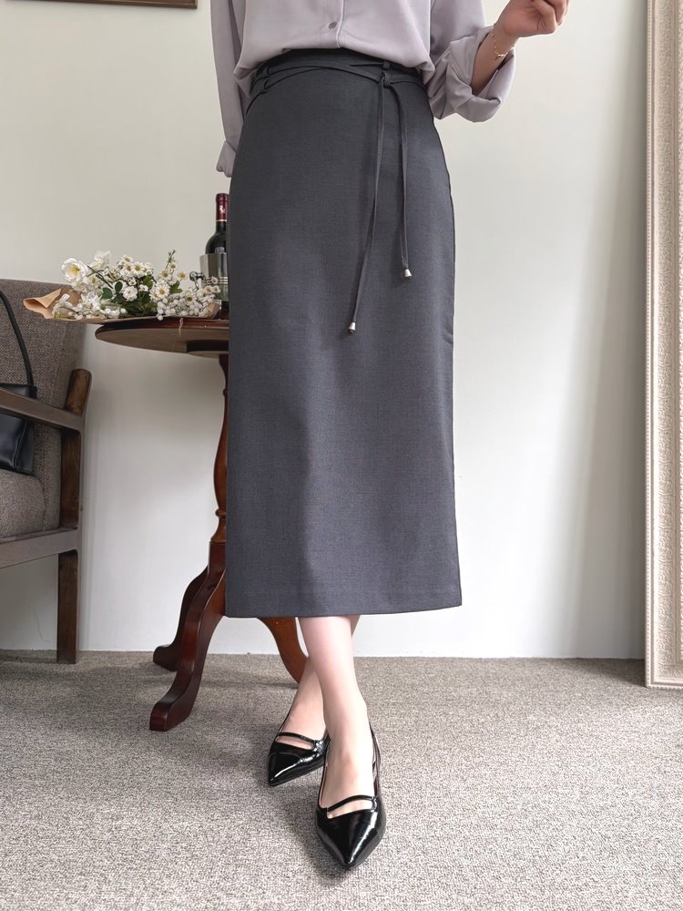 Double-Loop String Belt Skirt (Brown)