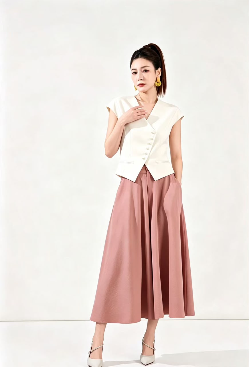 10141363 Asymmetrical Button Tailored Vest Top