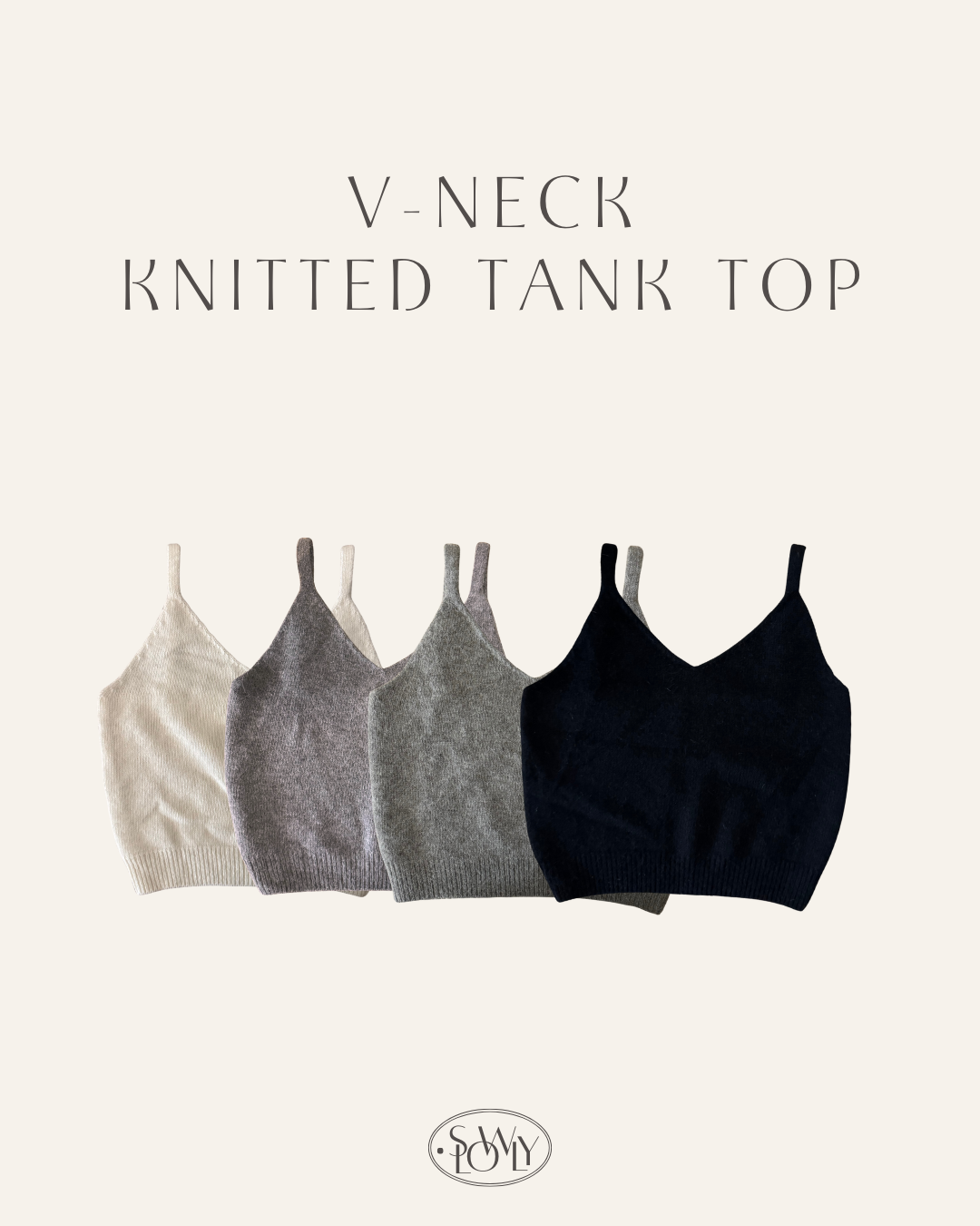 毛毛針織V領吊帶背心(四色入)