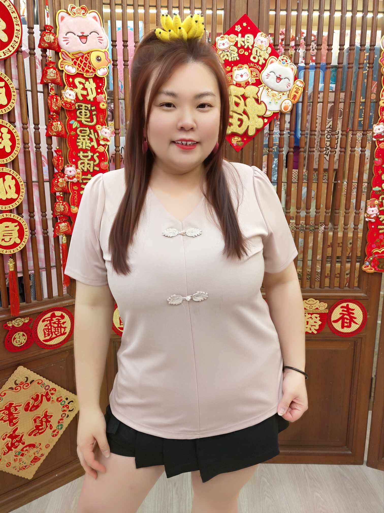 TW#5273 V领盘扣简约上衣