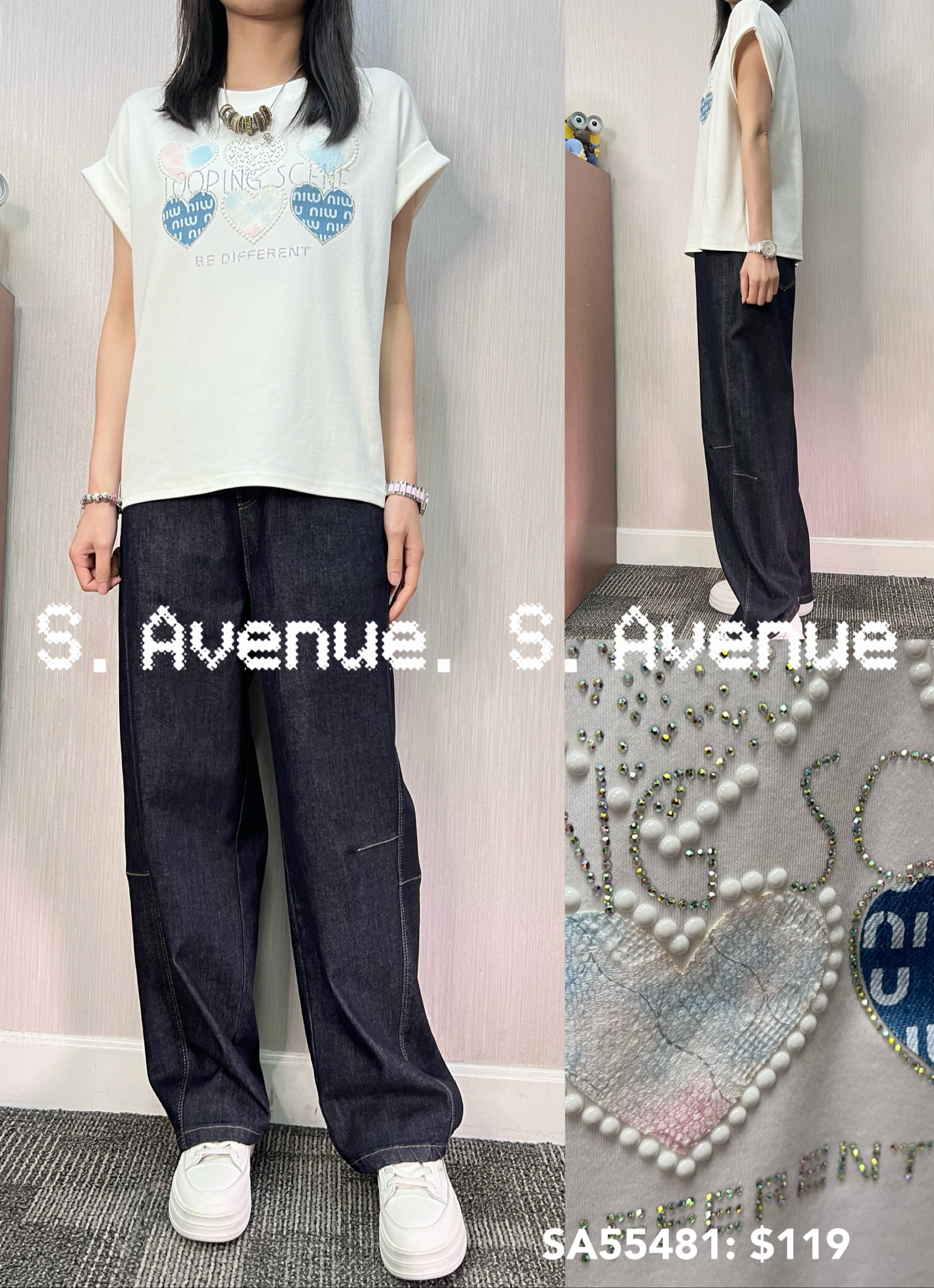 SA55481: 短袖撍袖閃閃心心tee