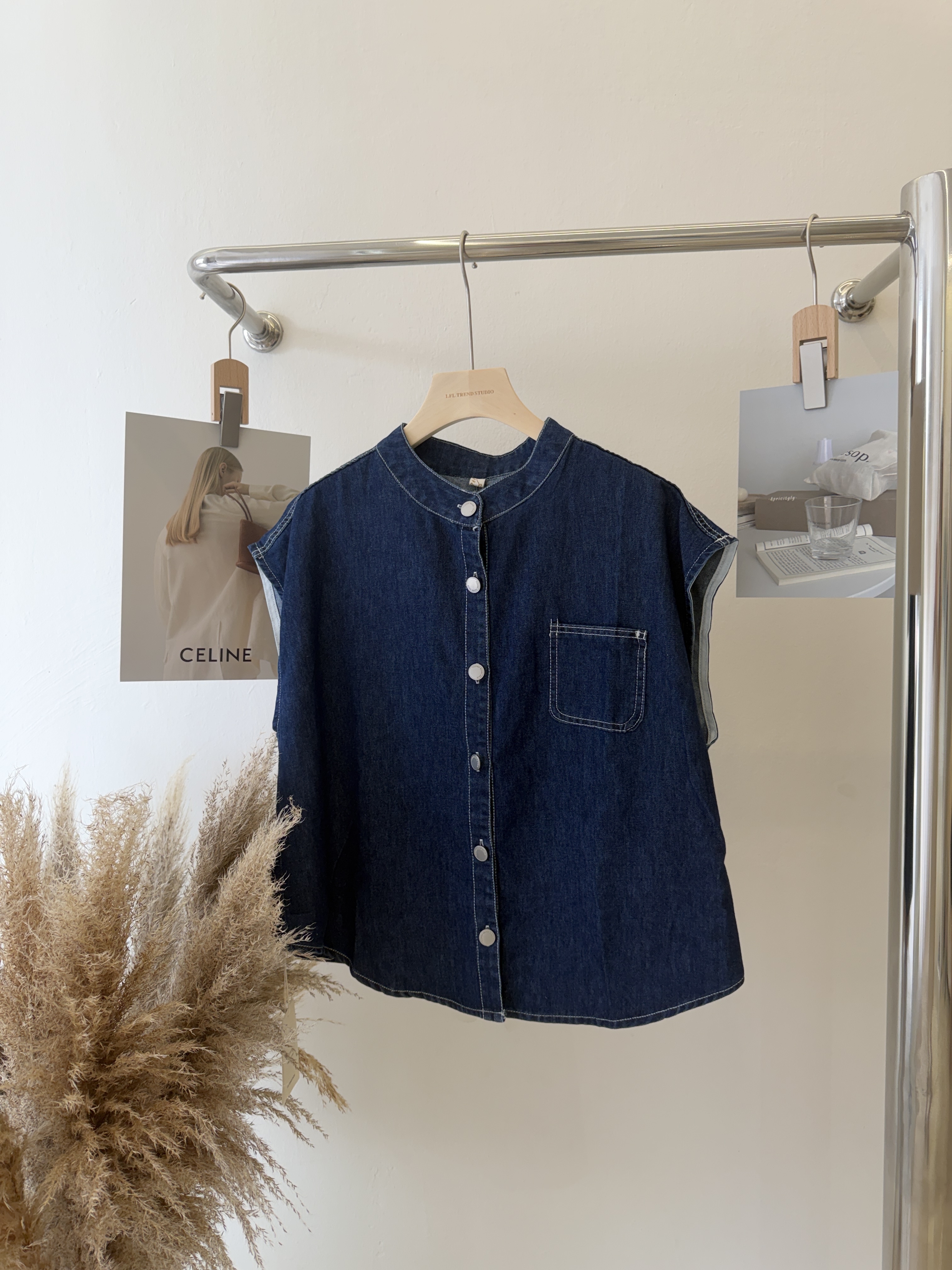 6516 复古无袖牛仔衬衫