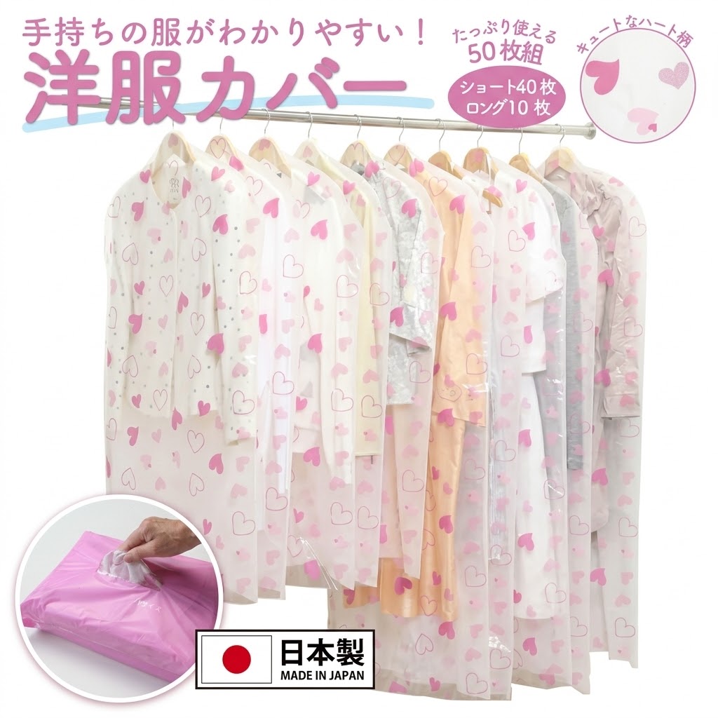 【現貨】🔥🔥【日本製《FORAL》心形圖案透氣防塵衣物套】50個裝