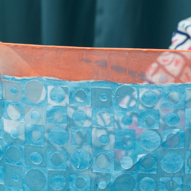Vintage MOD Pattern Peach Pink & Sky Blue Geometric Pattern Small Square Sheer Scarf - 72% Rayon; 28% Silk(MT1602-1)