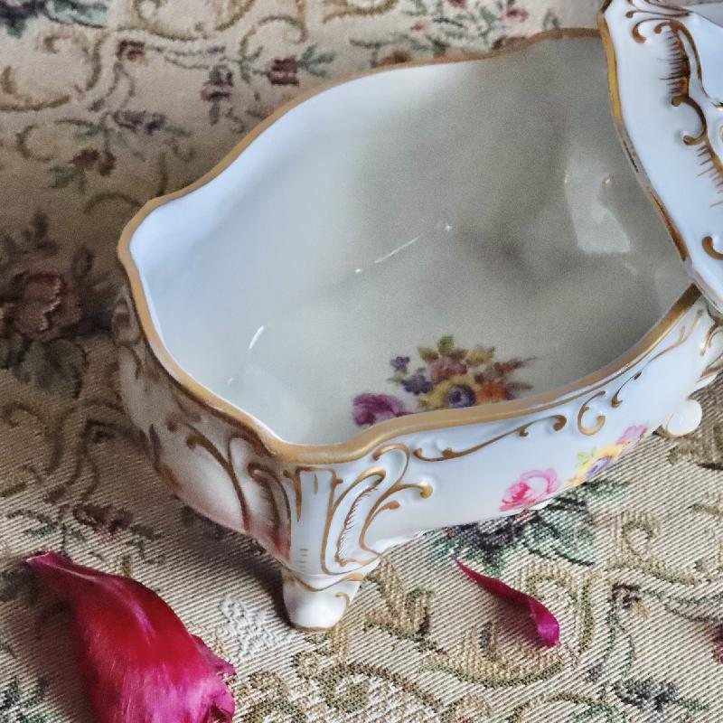 RARE! 1934-1949 Made in Germany JLMenau Graf Von Hennebert Porcelain Large Footed Trinket Box/Treasure Box(MT1705)